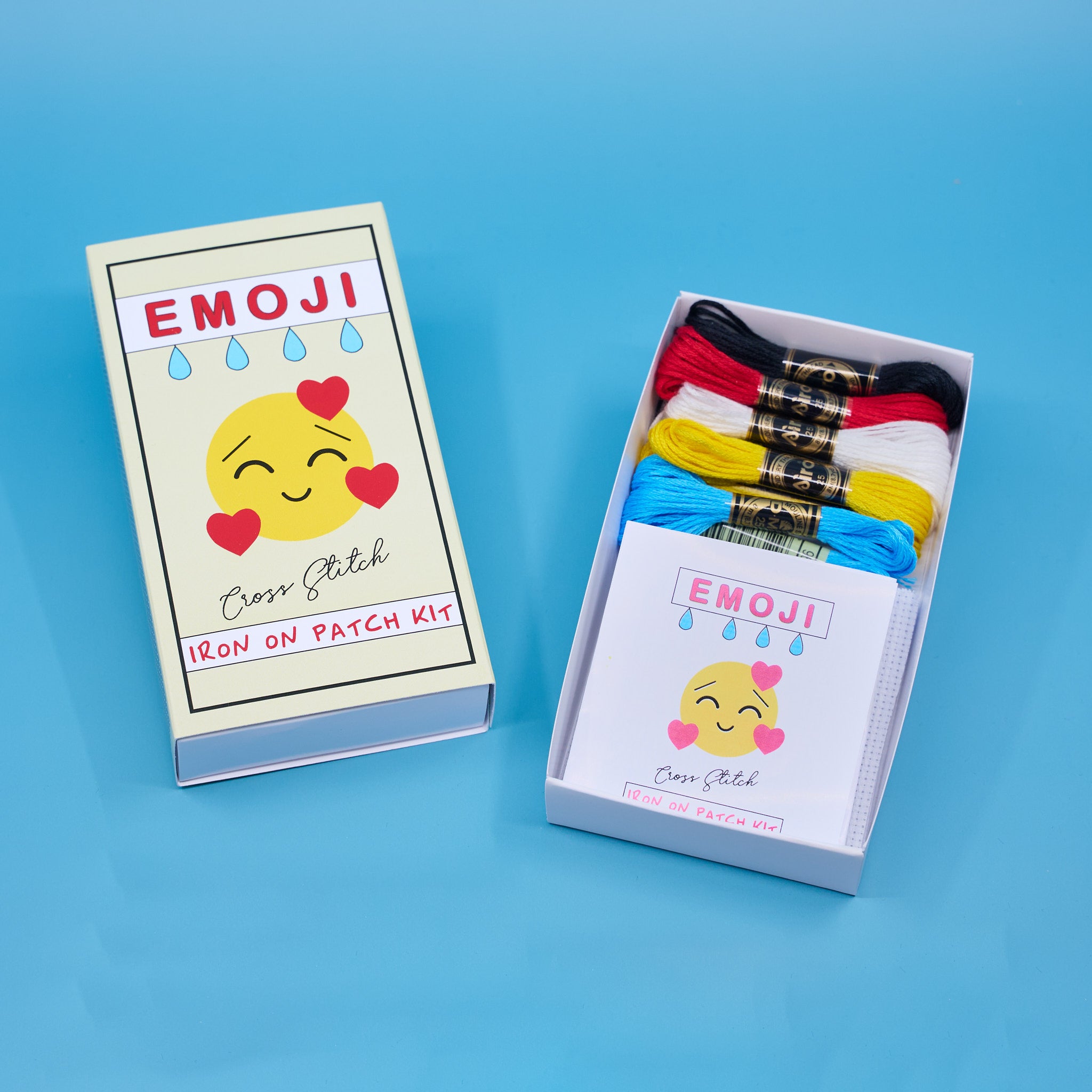 Mini Emoji Cross Stitch Kit – DIY Iron-On Patches