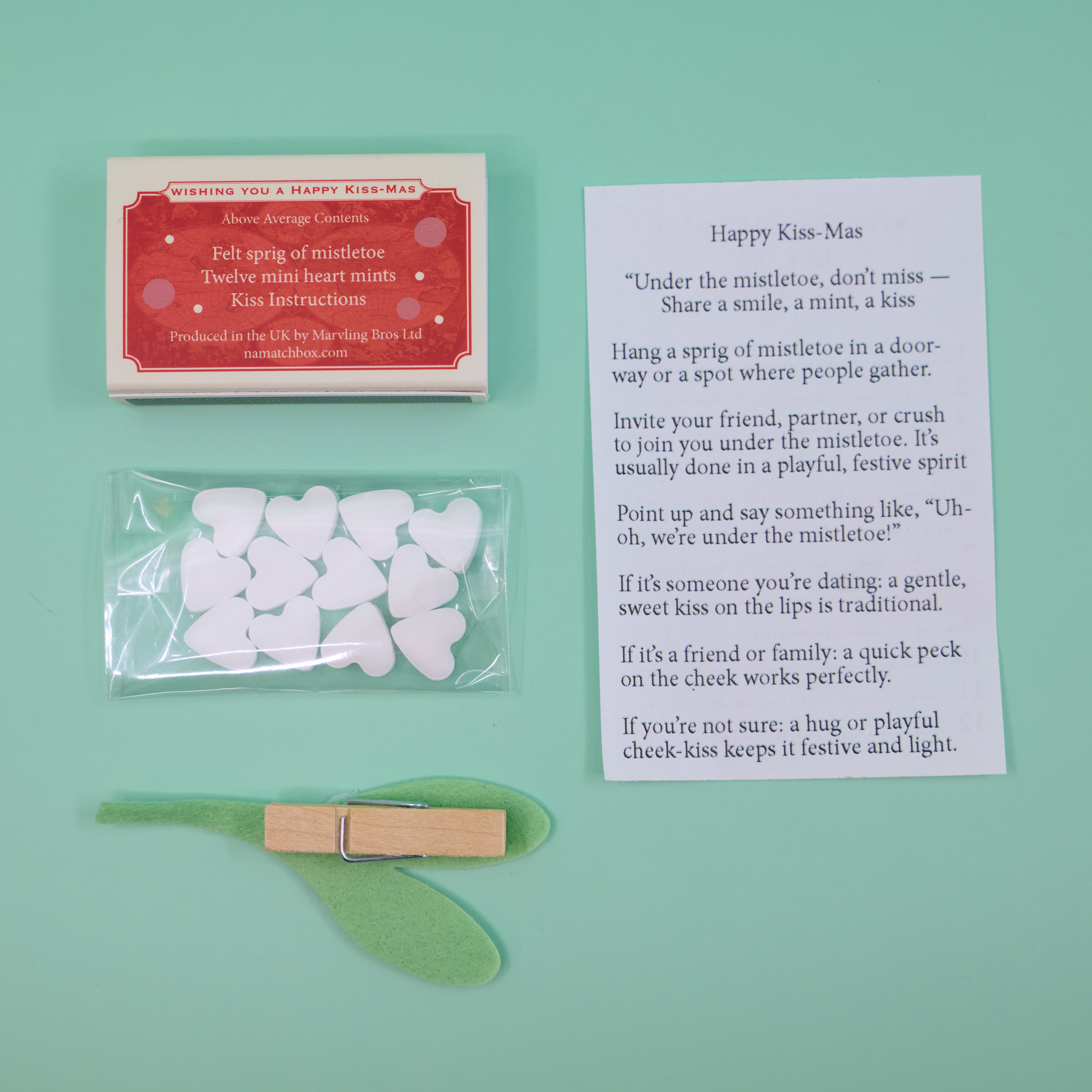 Mini Matchbox Gift with 12 mini heart Mints & Felt Mistletoe