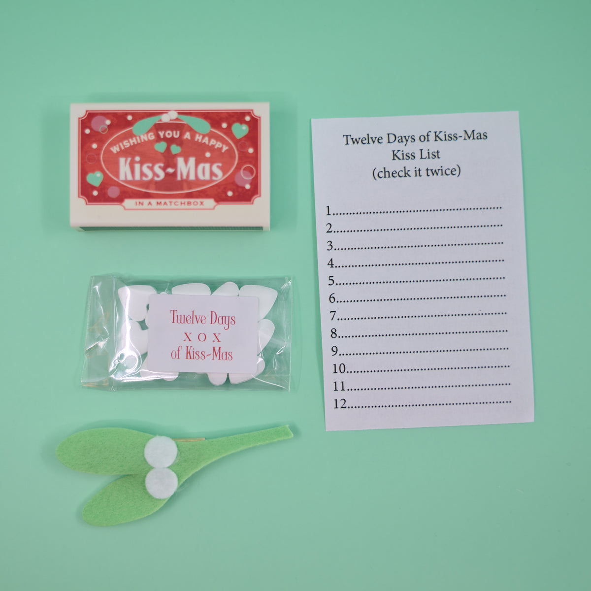 Mini Matchbox Gift with 12 mini heart Mints & Felt Mistletoe