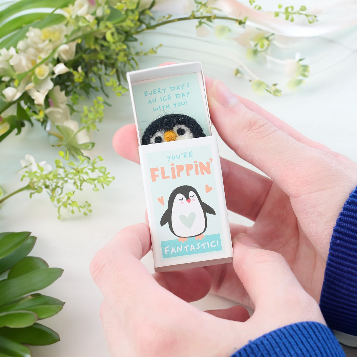 Flippin' Fantastic Friend Wool Felt Penguin In A Matchbox