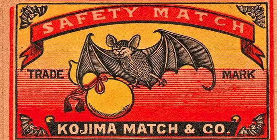Vintage bat matchbox label
