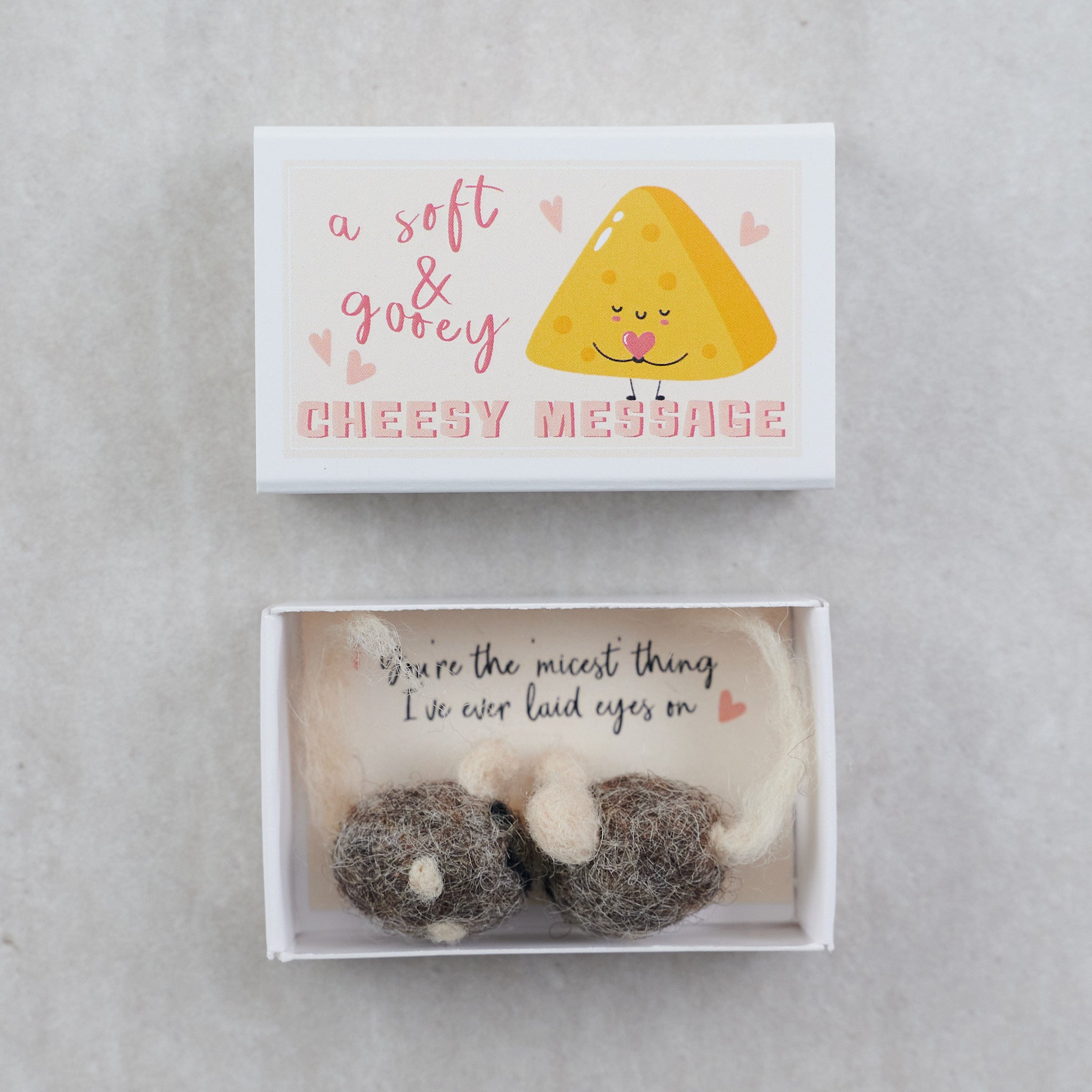 Cheesy Message Wool Felt Mice In A Matchbox