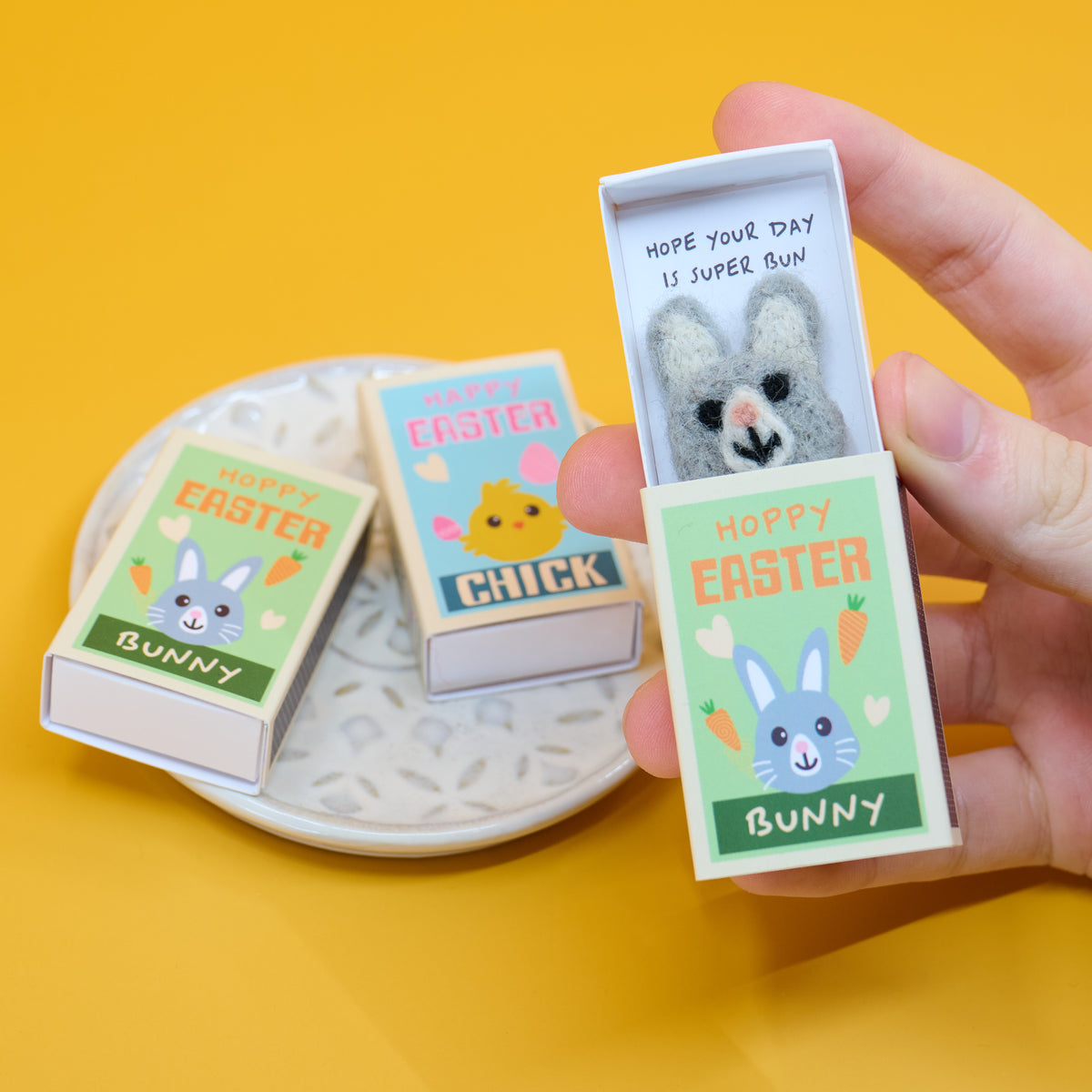 Easter Wool Felt Friend in a matchbox