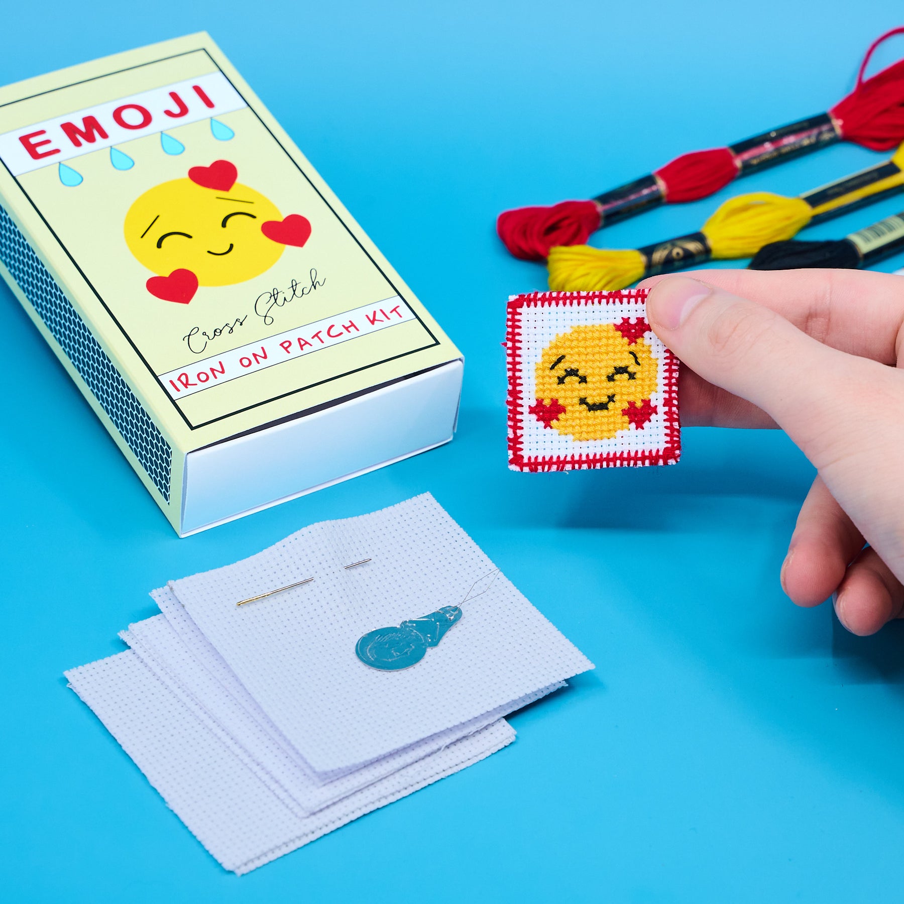 Mini Emoji Cross Stitch Kit – DIY Iron-On Patches