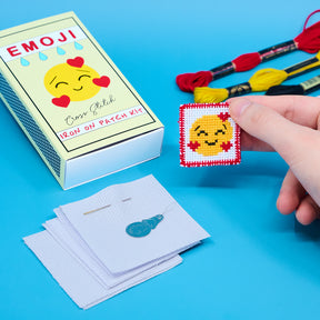 Mini Emoji Cross Stitch Kit – DIY Iron-On Patches