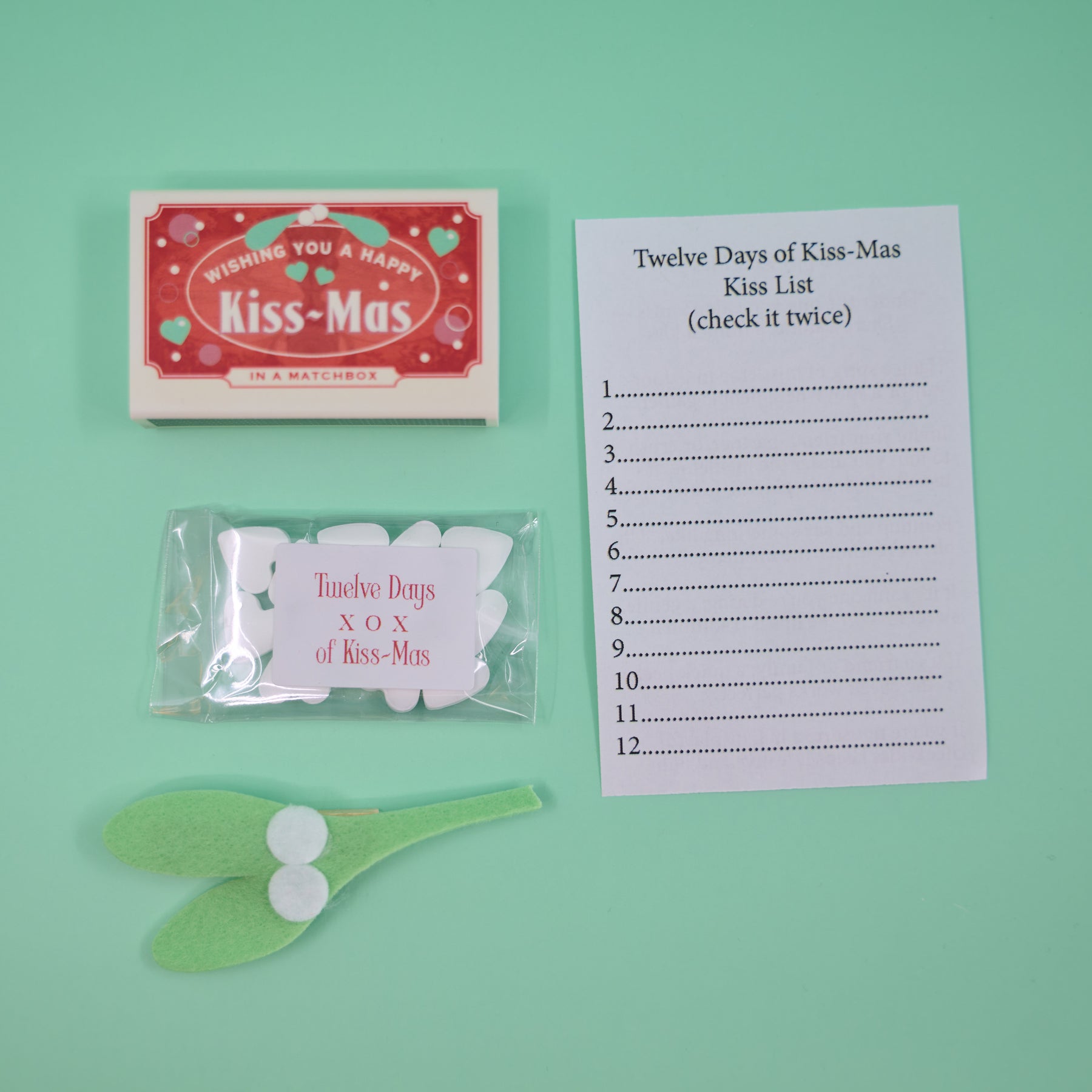 Mini Matchbox Gift with 12 mini heart Mints & Felt Mistletoe