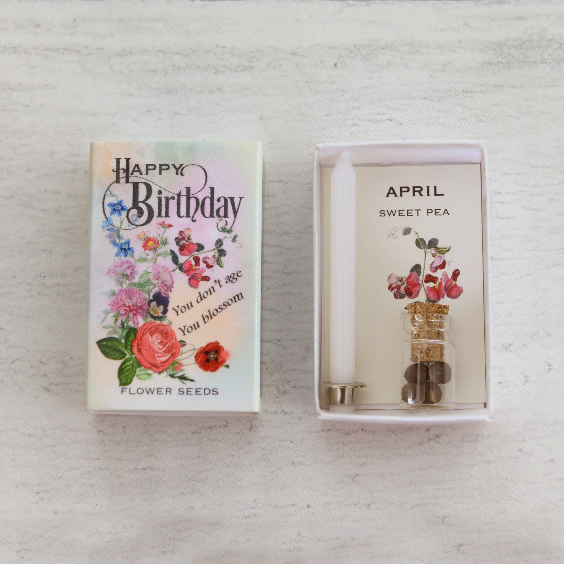 April Birth Flower Sweet Pea Seeds And Birthday Candle