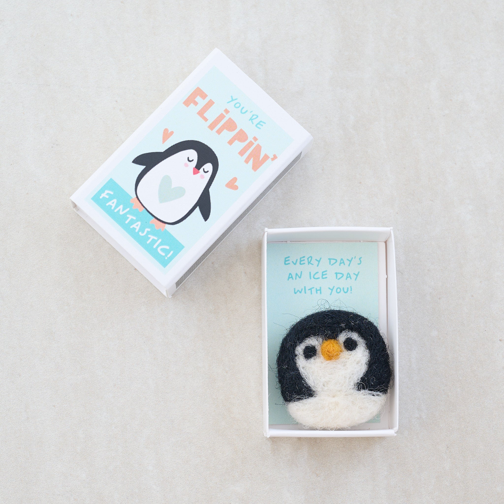 Flippin' Fantastic Friend Wool Felt Penguin In A Matchbox