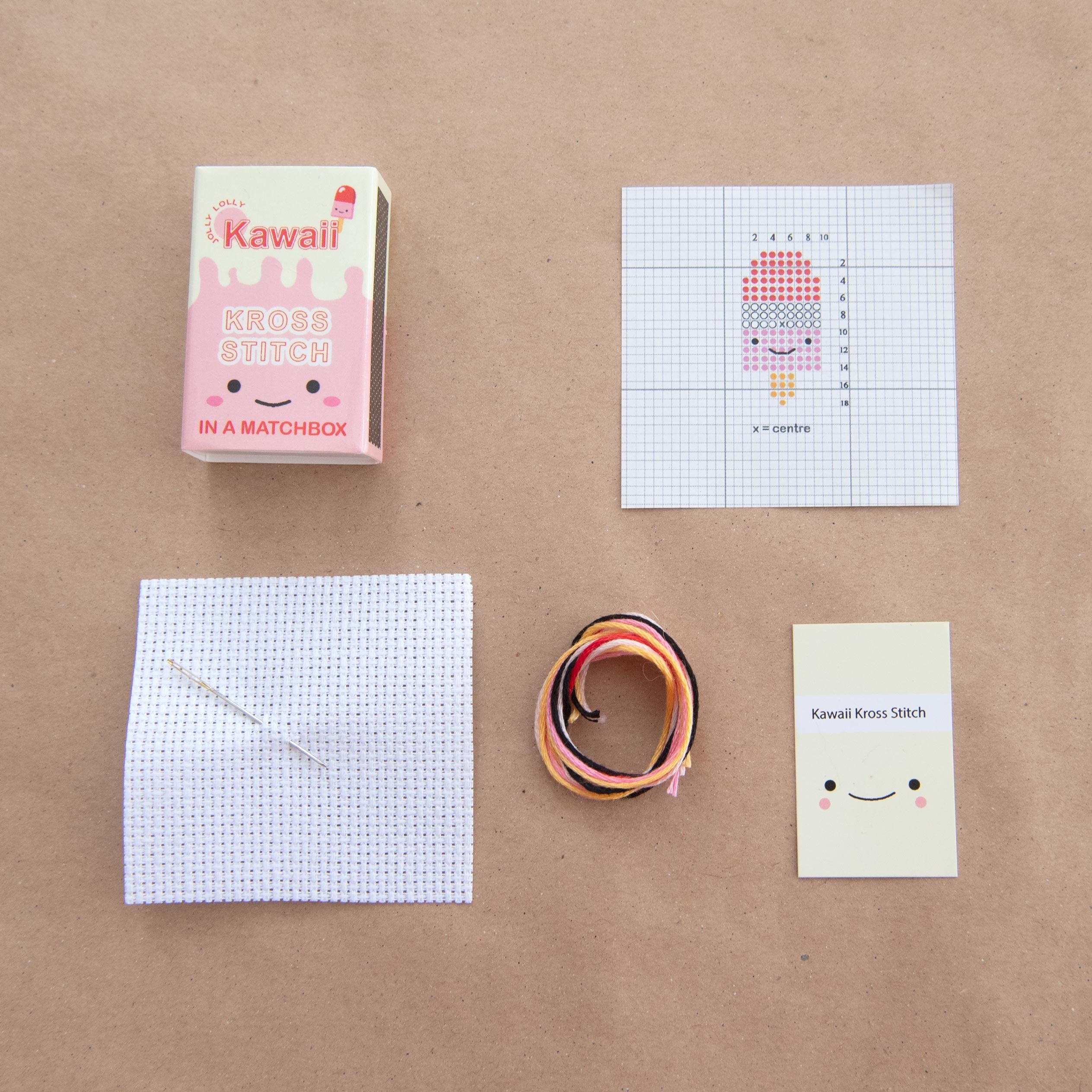 Mini Cross Stitch Kit With Kawaii Ice Lolly Design