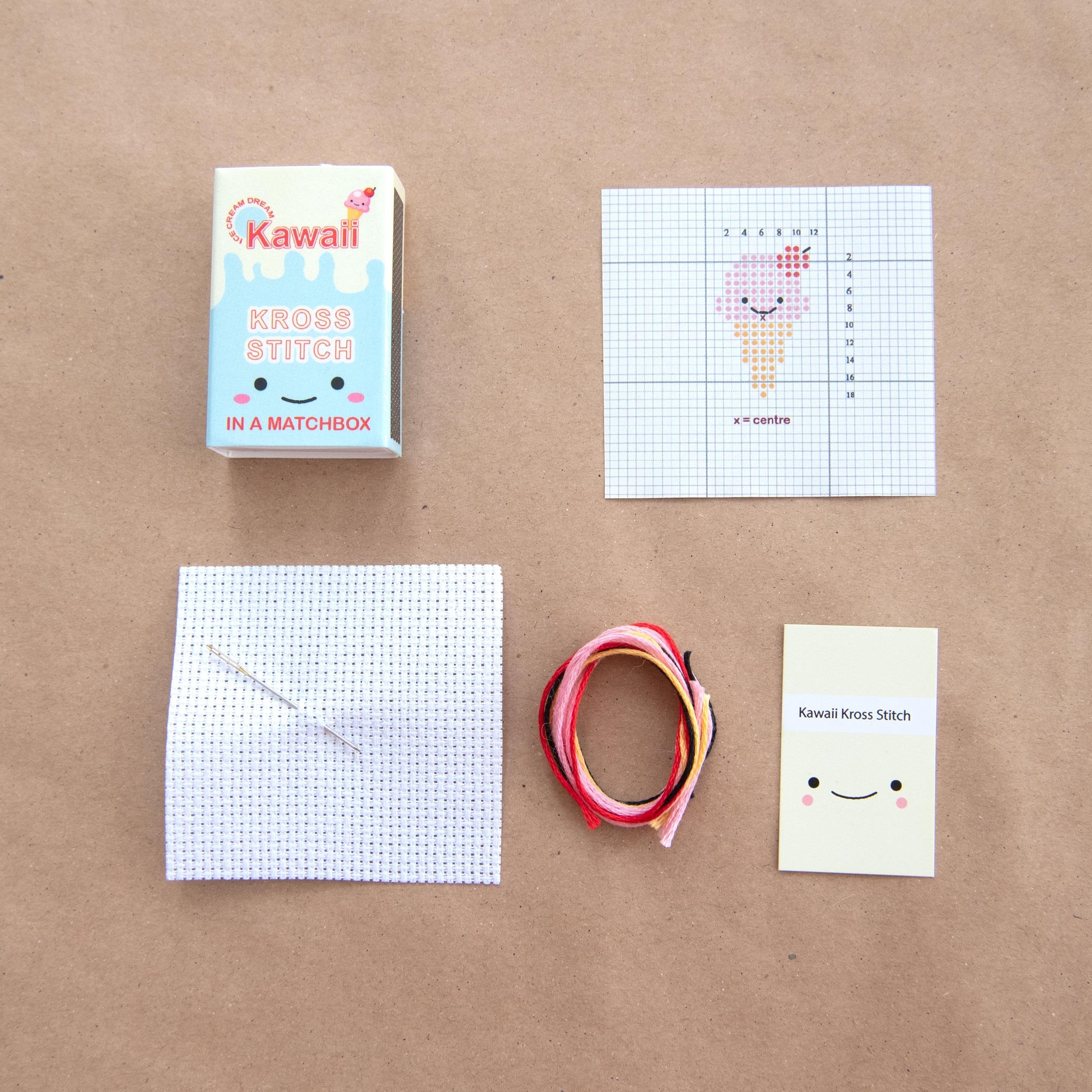 Mini Cross Stitch Kit With Kawaii Ice Cream Design