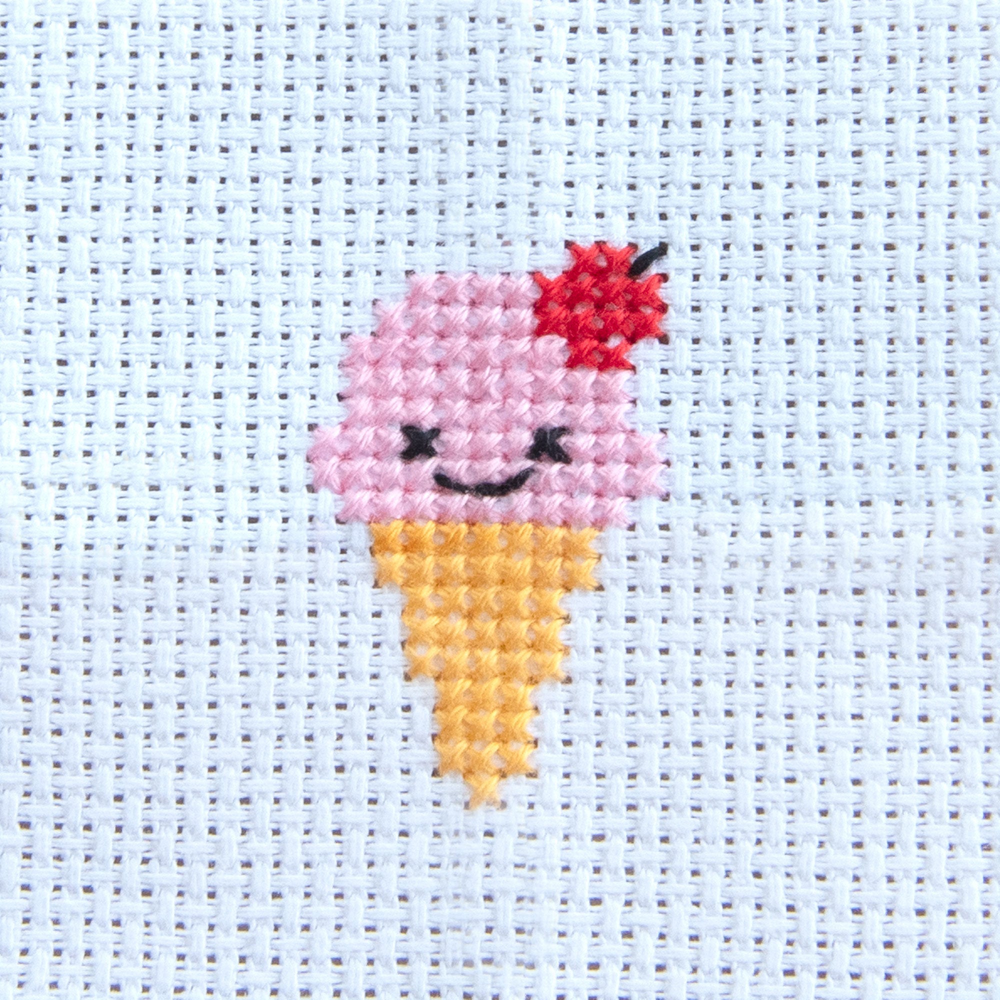 Mini Cross Stitch Kit With Kawaii Ice Cream Design