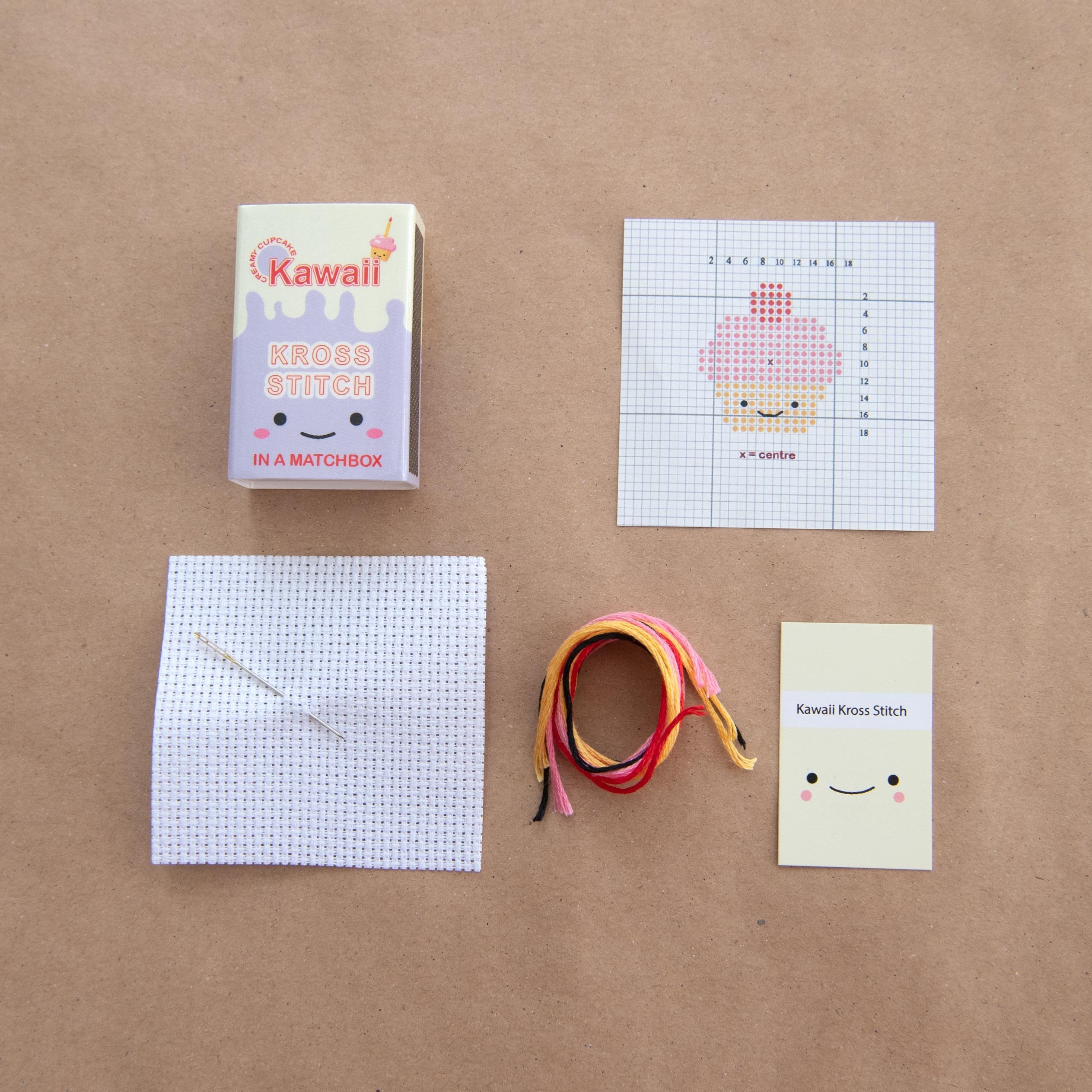 Mini Cross Stitch Kit With Kawaii Cup Cake Design