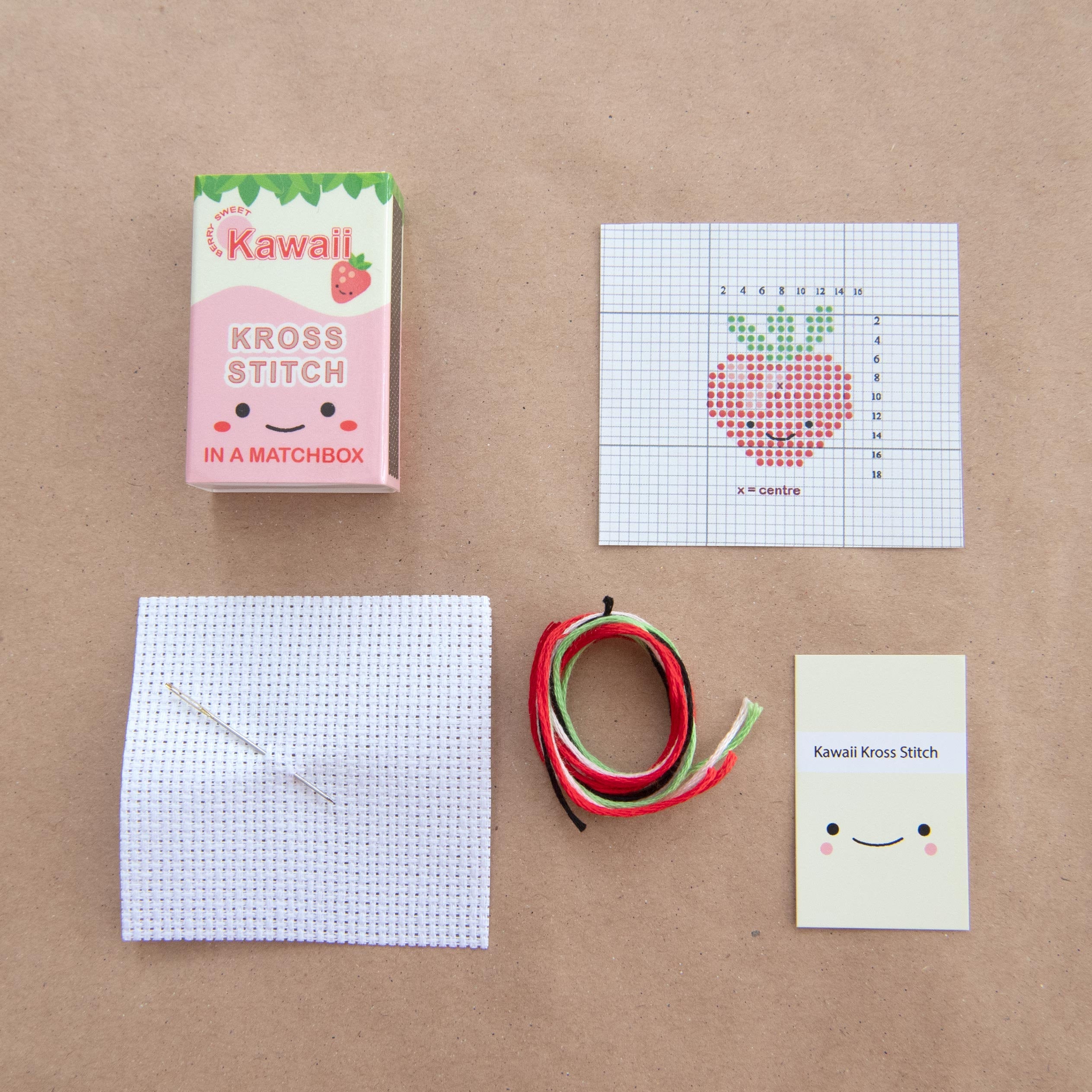 Mini Cross Stitch Kit With Kawaii Strawberry Design