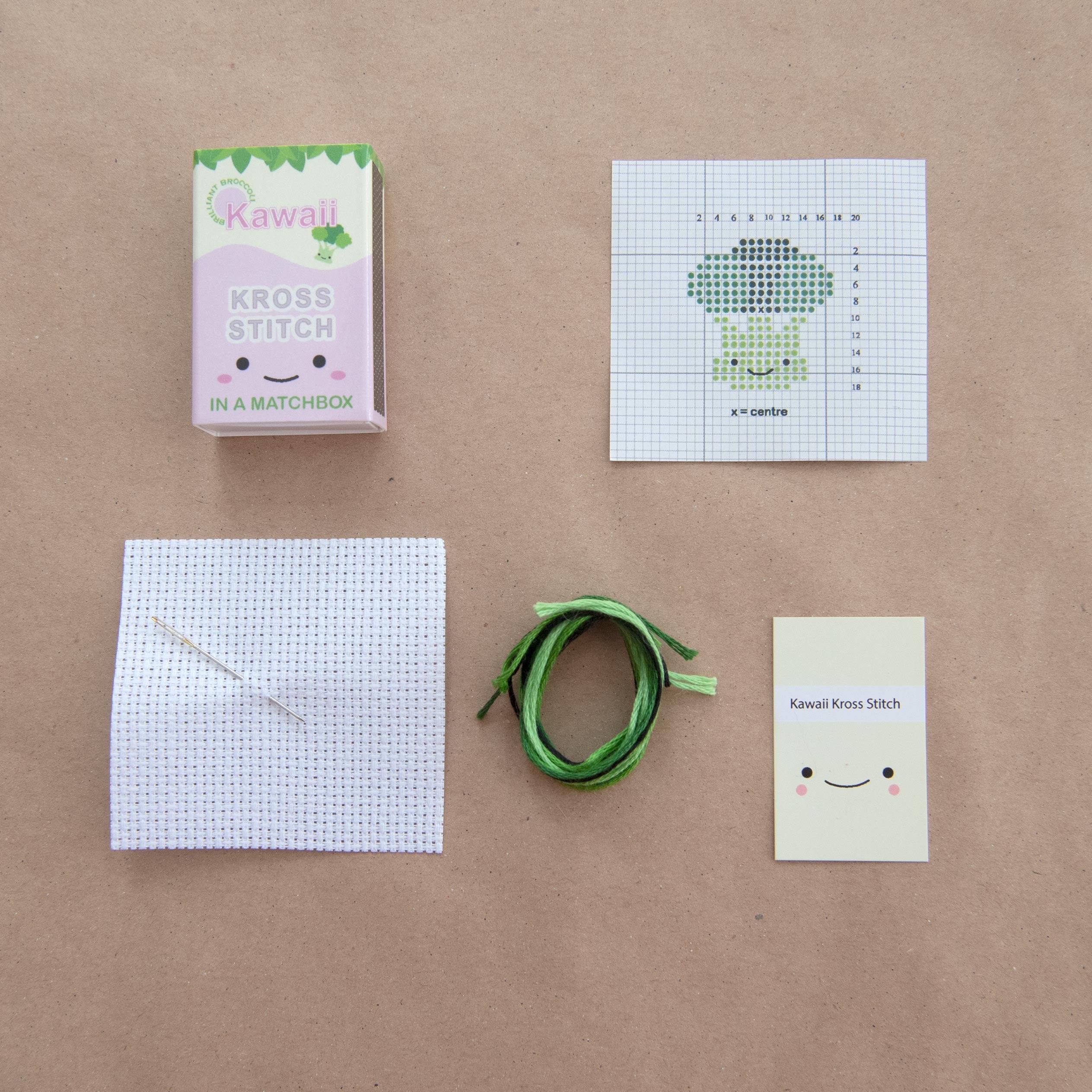 Mini Cross Stitch Kit With Kawaii Broccoli Design