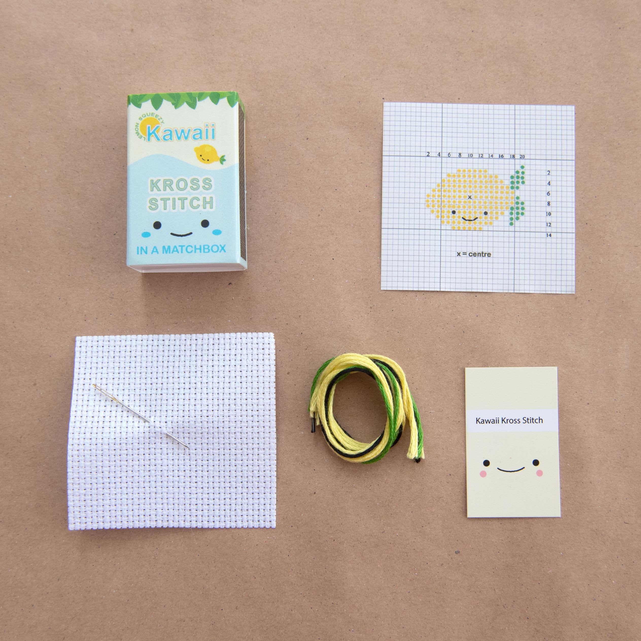 Mini Cross Stitch Kit With Kawaii Lemon Design