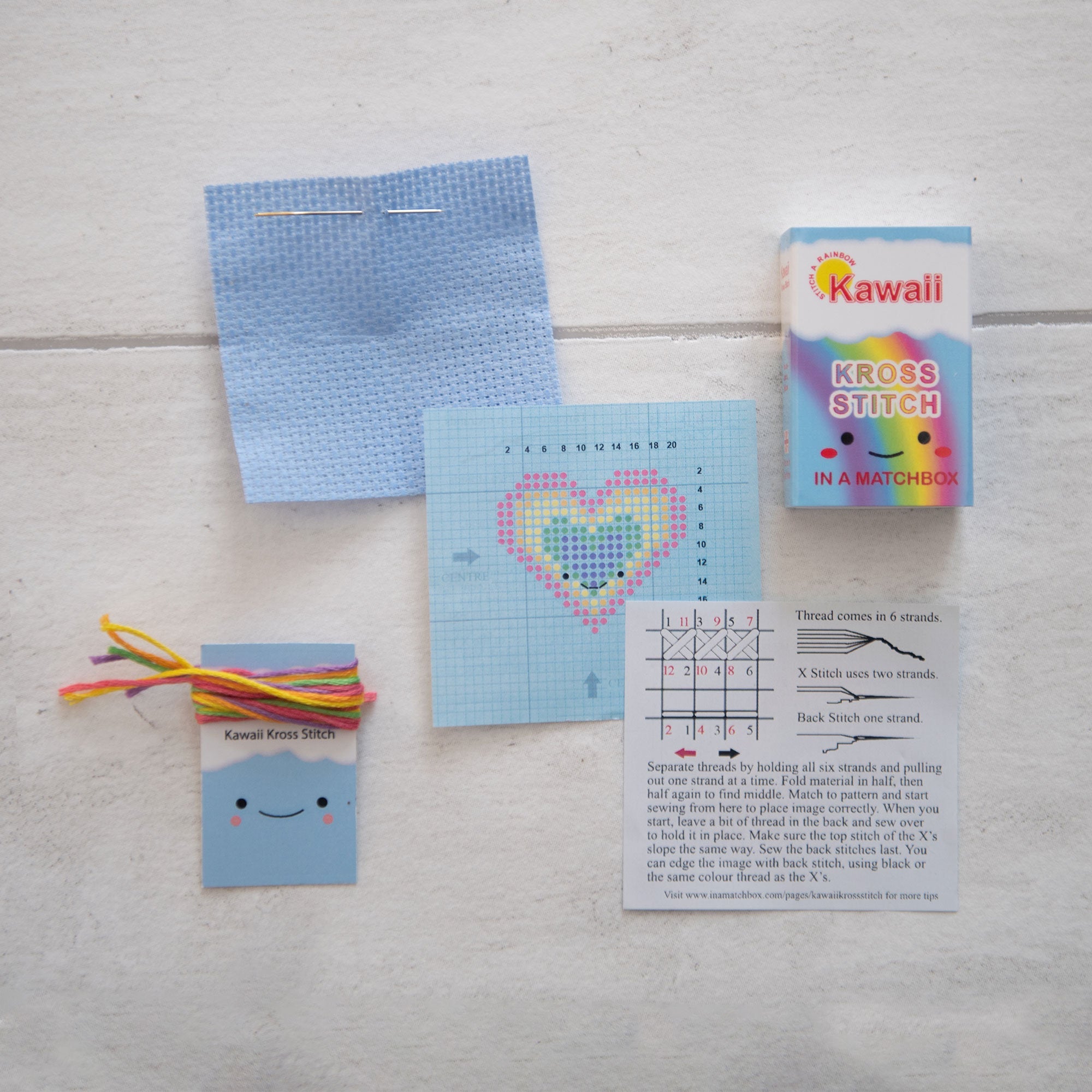 Kawaii Rainbow Heart Mini Cross Stitch Kit