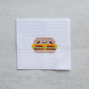 Mini Cross Stitch Kit With Kawaii Burger Design
