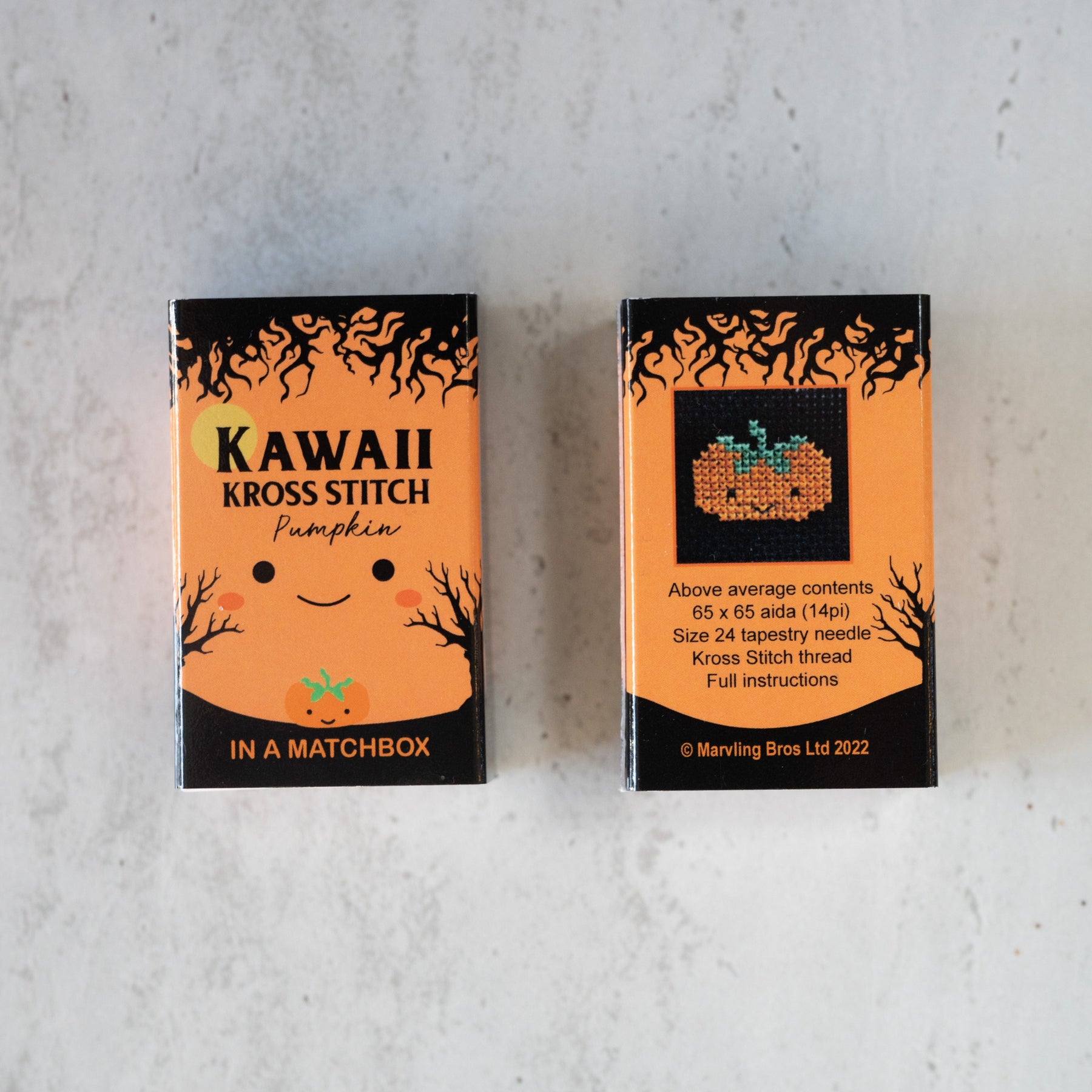 Mini Cross Stitch Kit With Kawaii Halloween Pumpkin Design