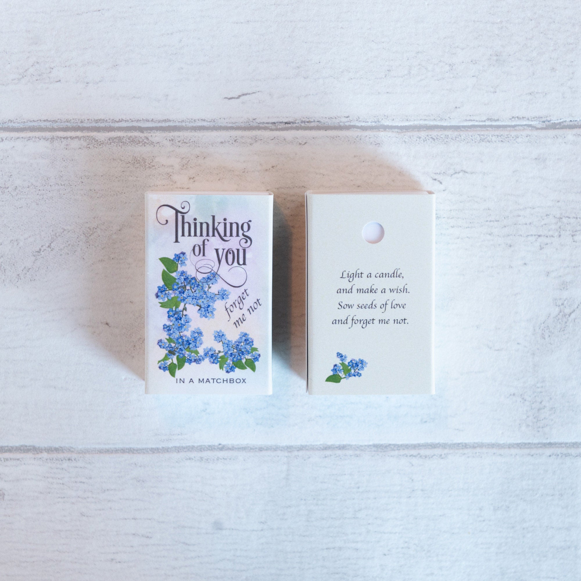 Thinking Of You Message And Forget me not Seeds In A Matchbox