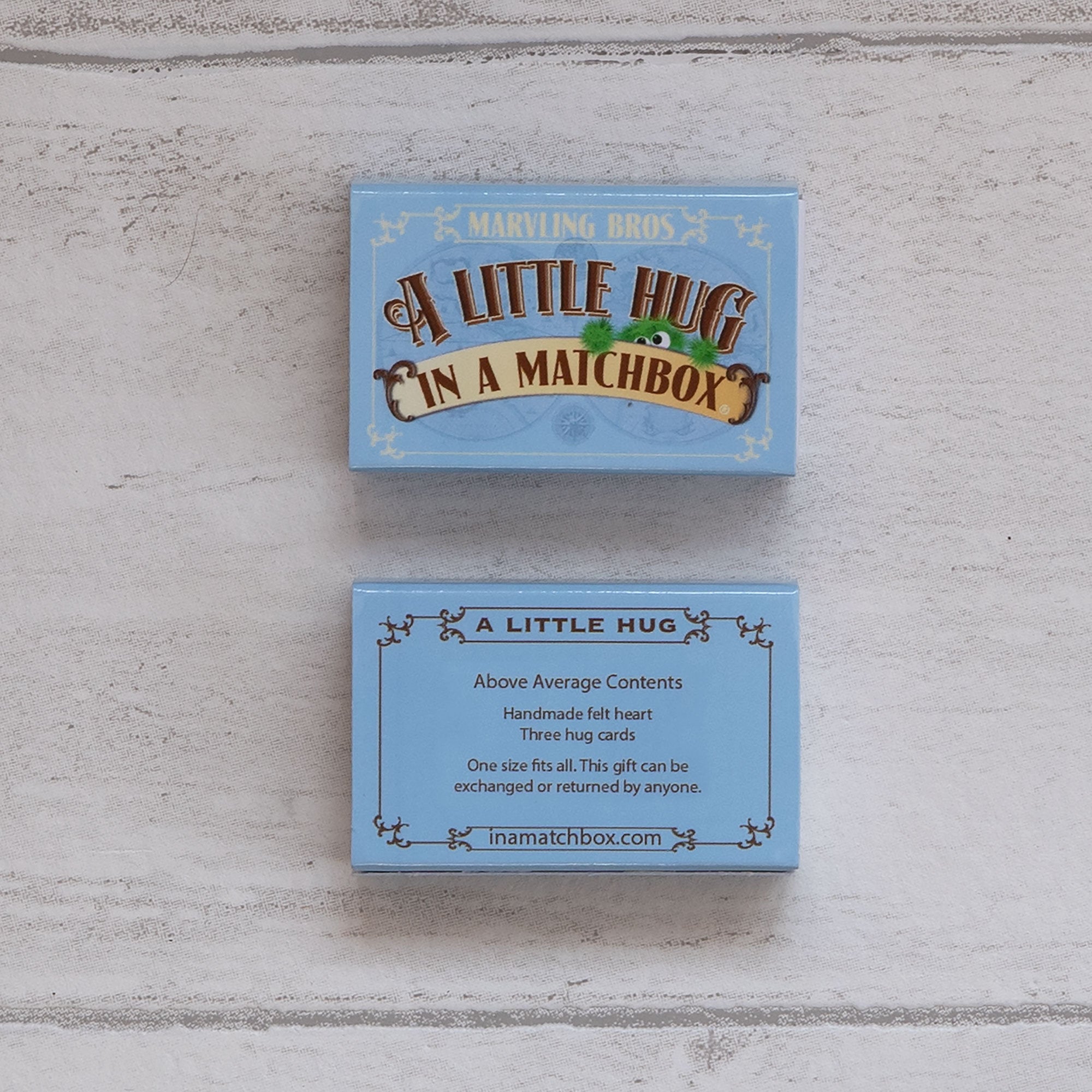 A Blue Little Hug in a matchbox