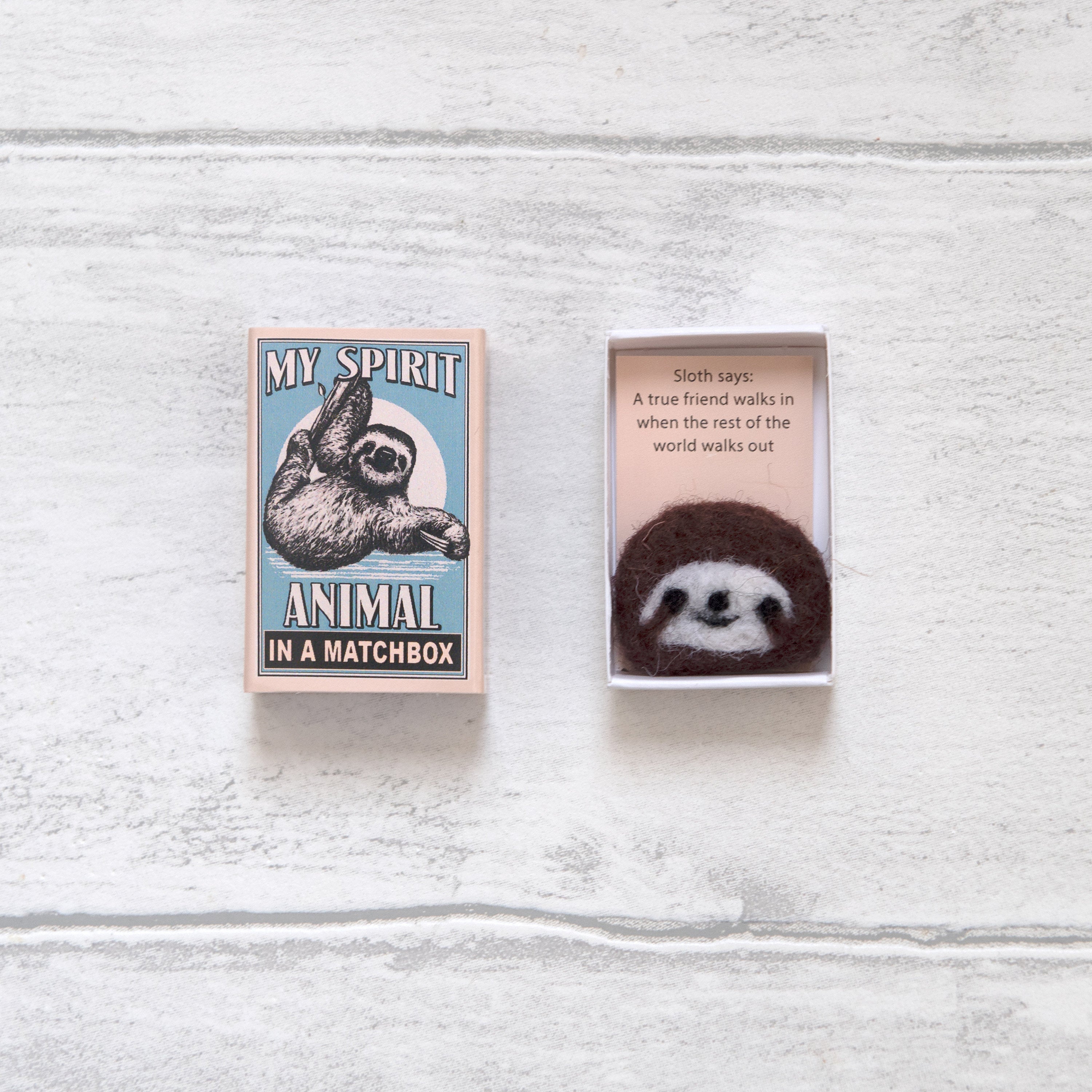 Wool Felt Sloth Spirit Animal Gift In A Matchbox