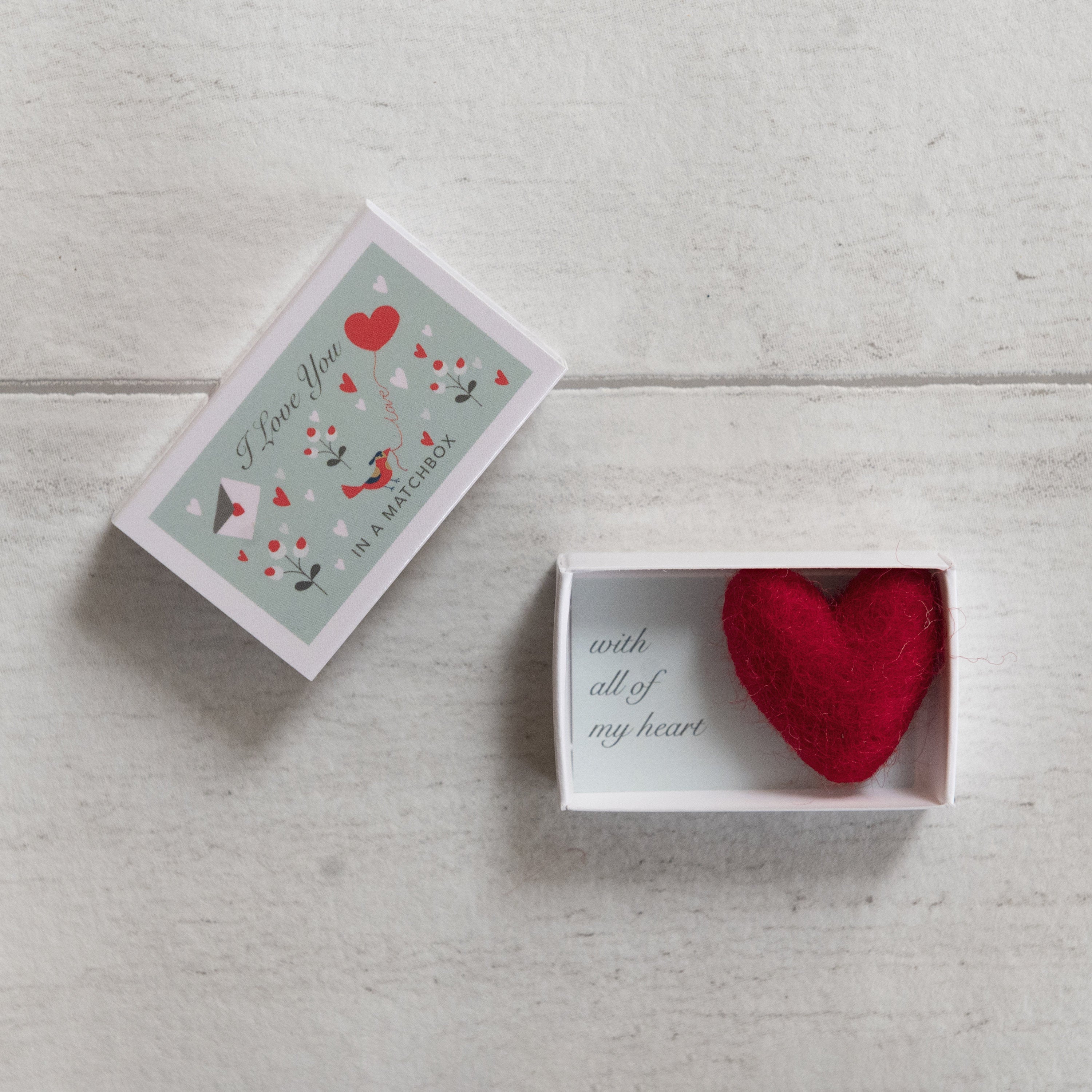 'I Love You' Message And Wool Felt Heart Gift In A Matchbox