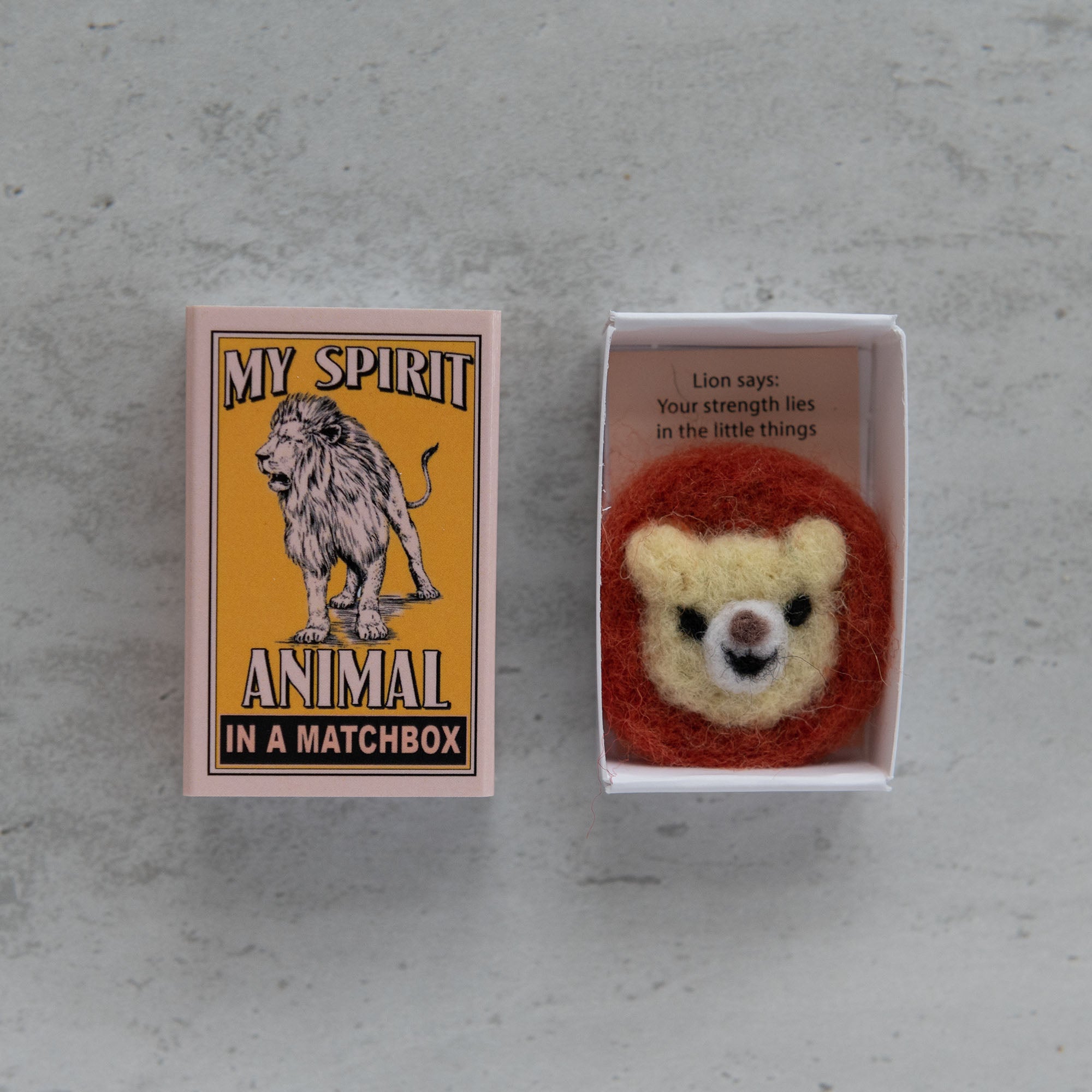 Wool Felt Lion Spirit Animal Gift In A Matchbox