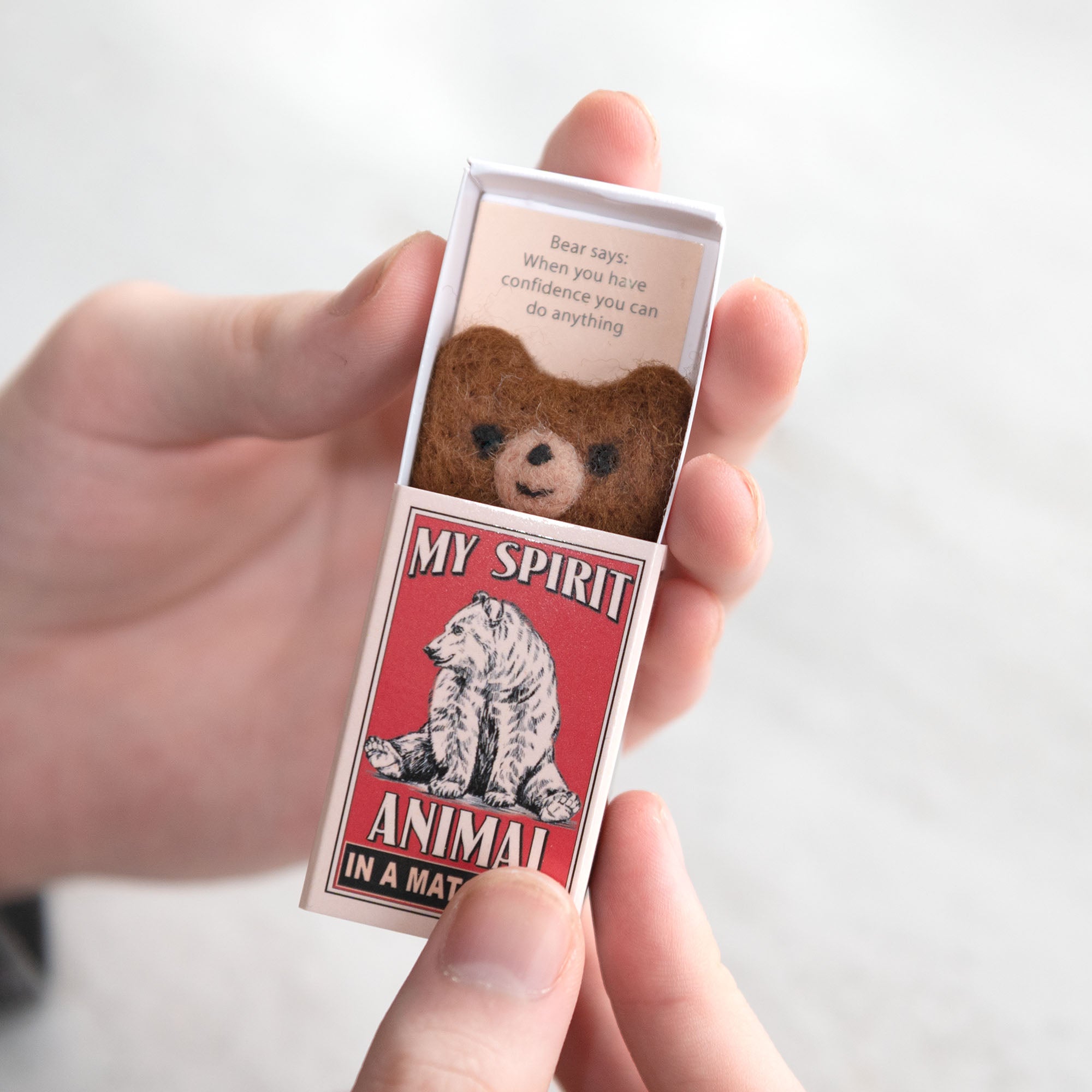 Wool Felt Bear Spirit Animal In A Matchbox