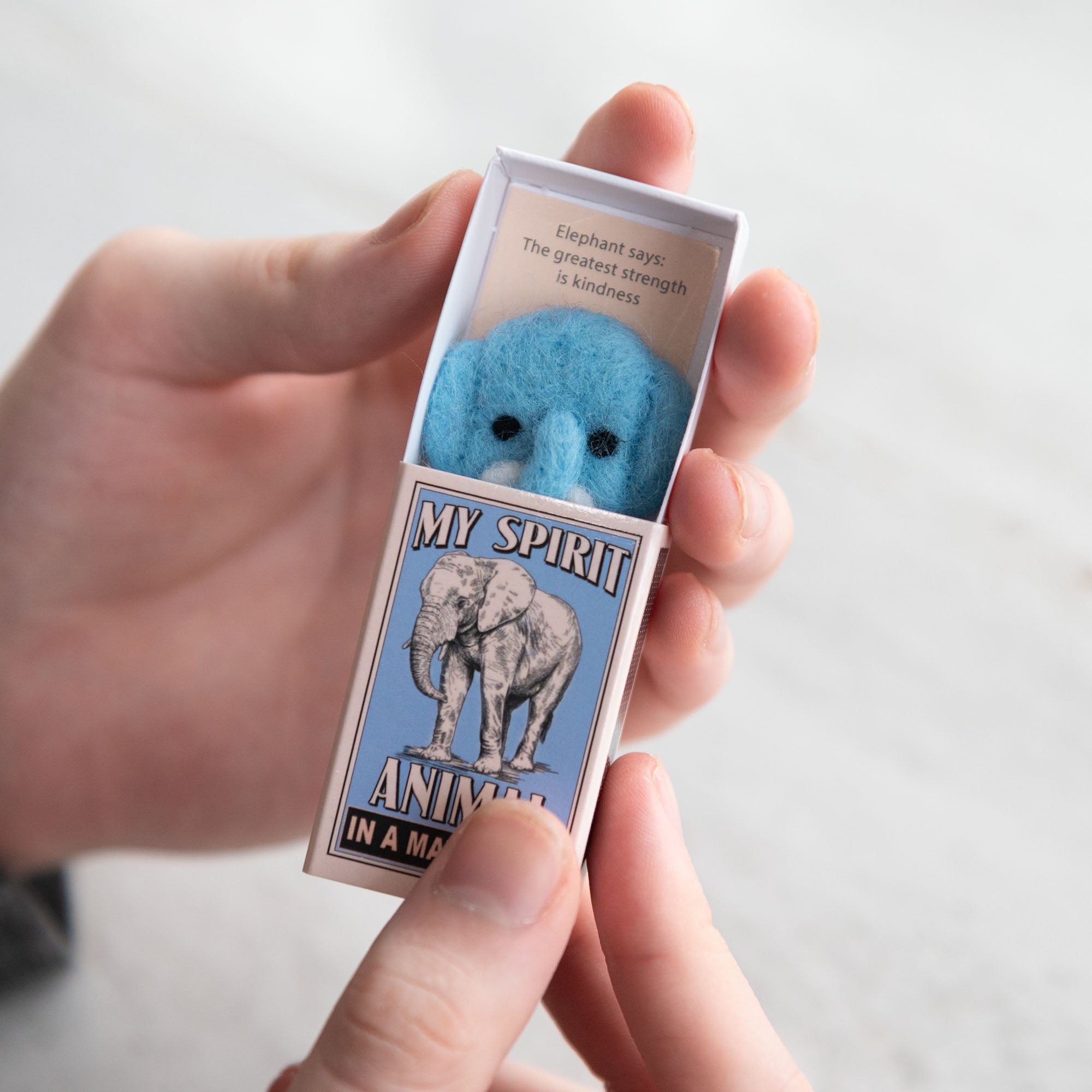 Wool Felt Elephant Spirit Animal In A Matchbox