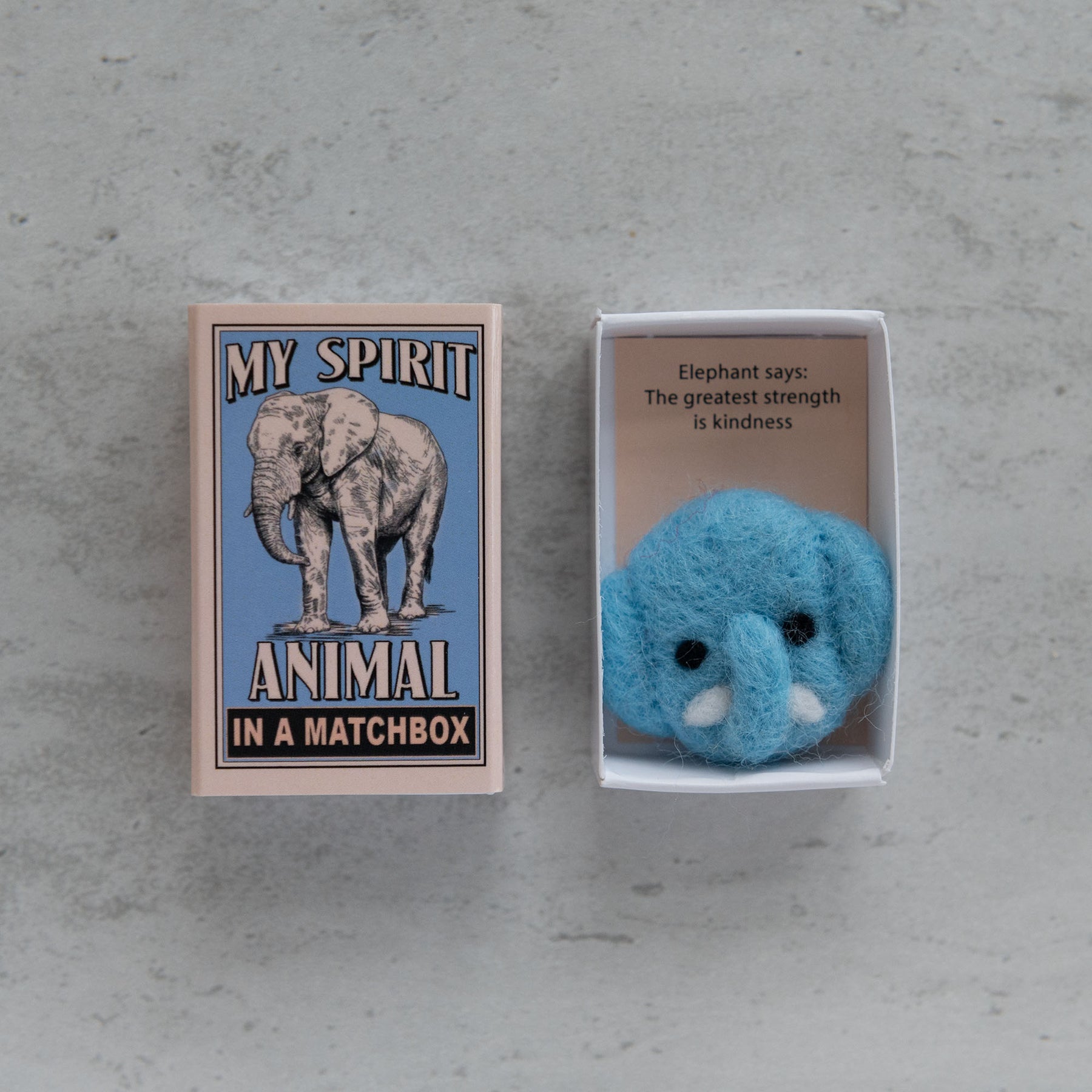 Wool Felt Elephant Spirit Animal In A Matchbox