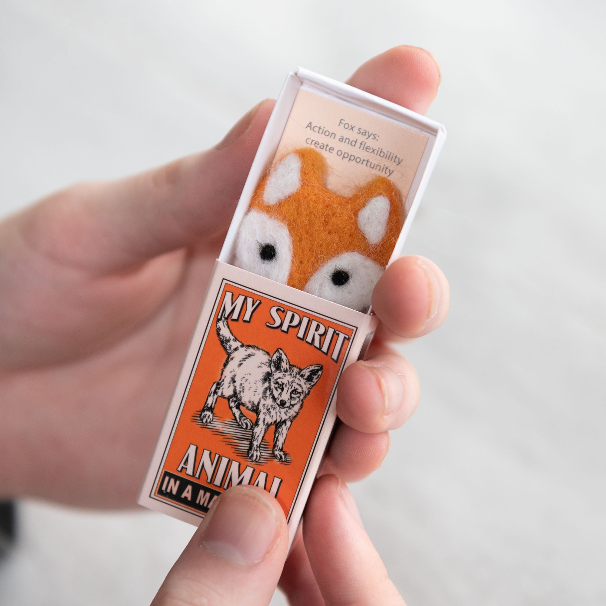 Wool Felt Fox Spirit Animal In A Matchbox