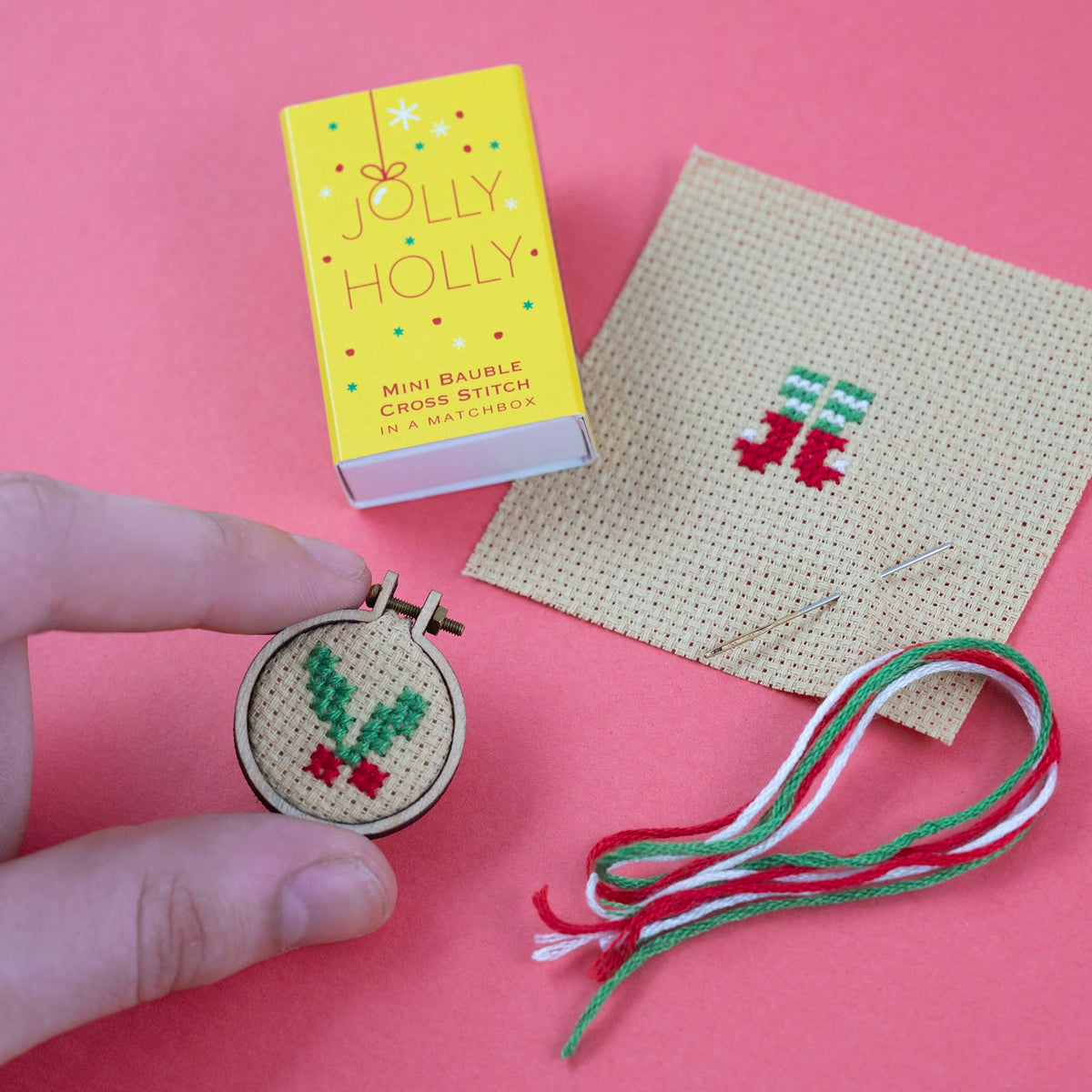 Make Your Own Christmas Bauble Jolly Holly Cross Stitch Kit
