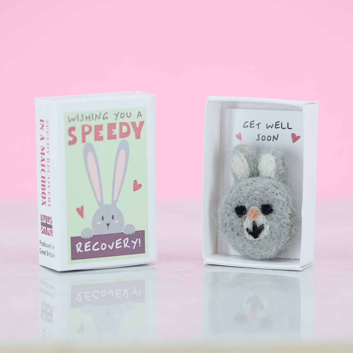 Wishing You a Speedy Recovery Wool Felt Rabbit In A Matchbox