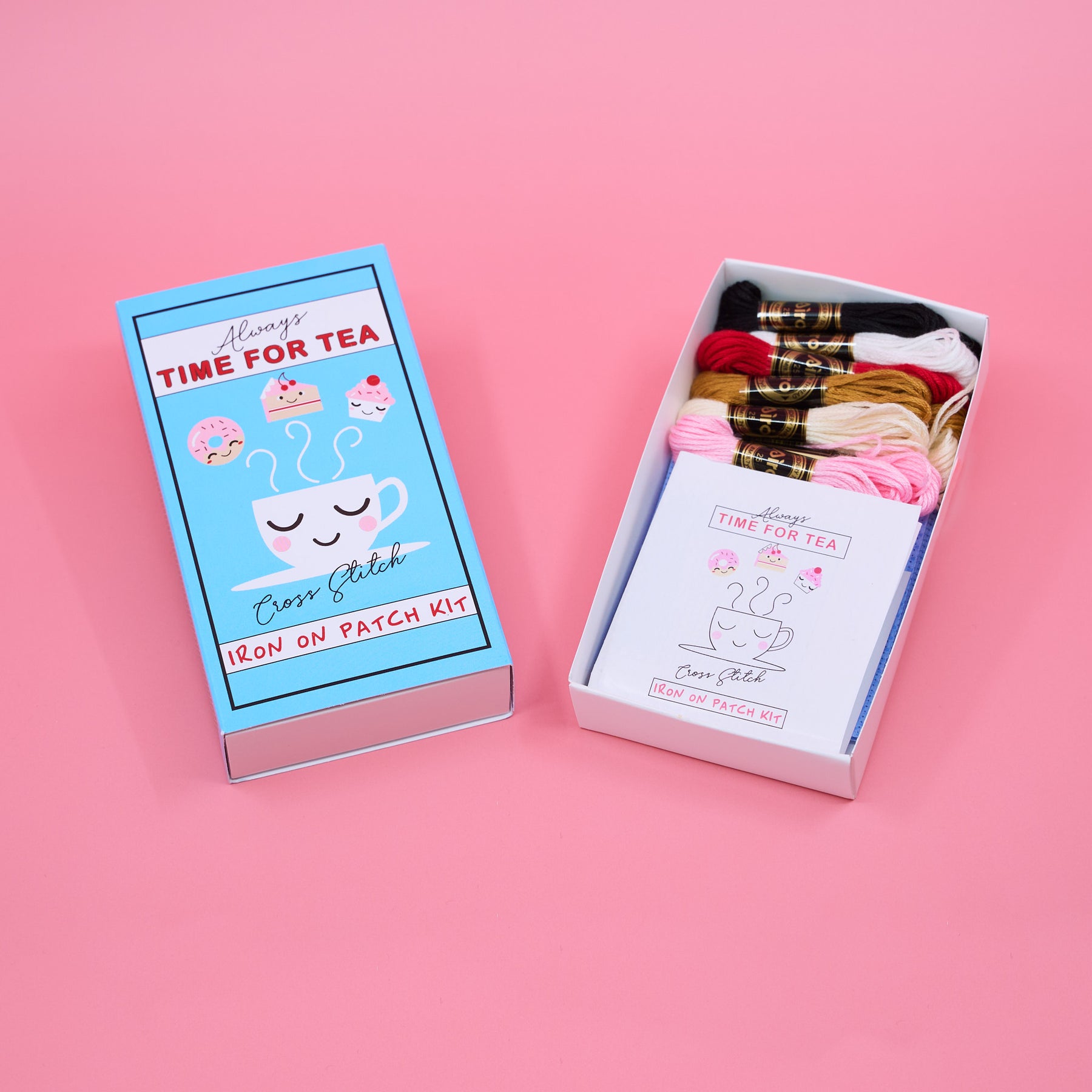 Mini Tea Time Cross Stitch Kit – DIY Iron-On Patches