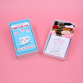 Mini Tea Time Cross Stitch Kit – DIY Iron-On Patches