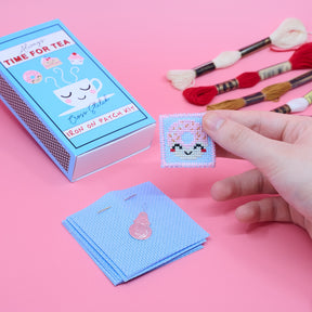 Mini Tea Time Cross Stitch Kit – DIY Iron-On Patches