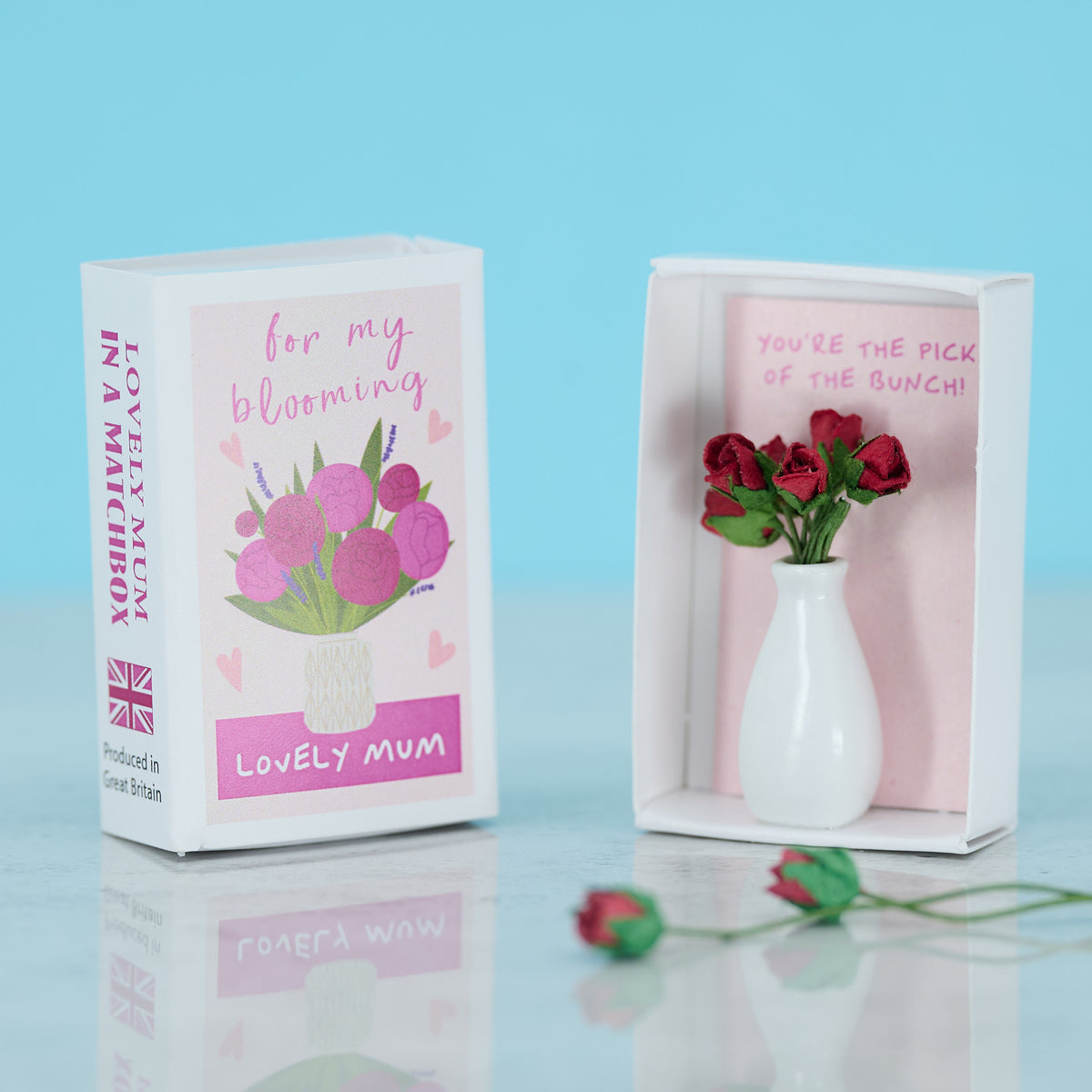 Blooming Lovely Mum Vase Of Roses In A Matchbox