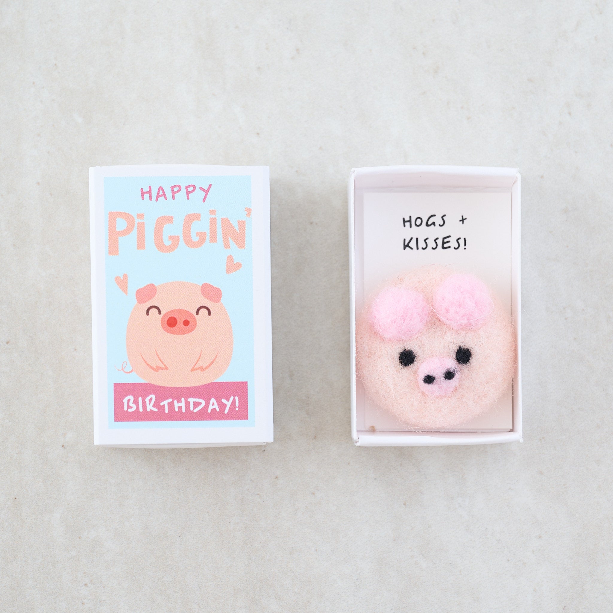 Happy Piggin' Birthday Wool Felt Pig In A Matchbox