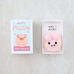 Happy Piggin' Birthday Wool Felt Pig In A Matchbox