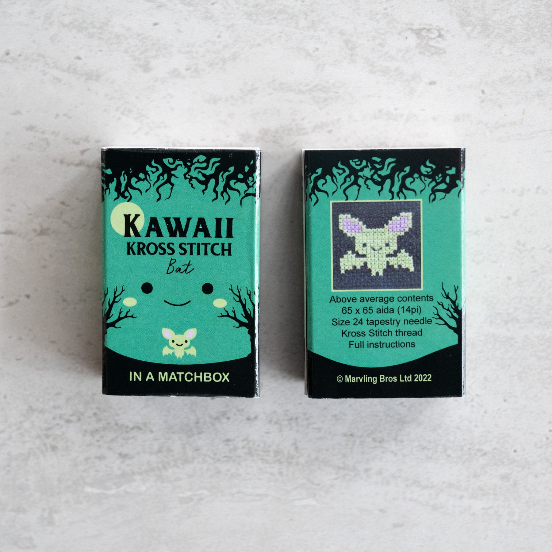 Mini Cross Stitch Kit With Kawaii Halloween Bat Design