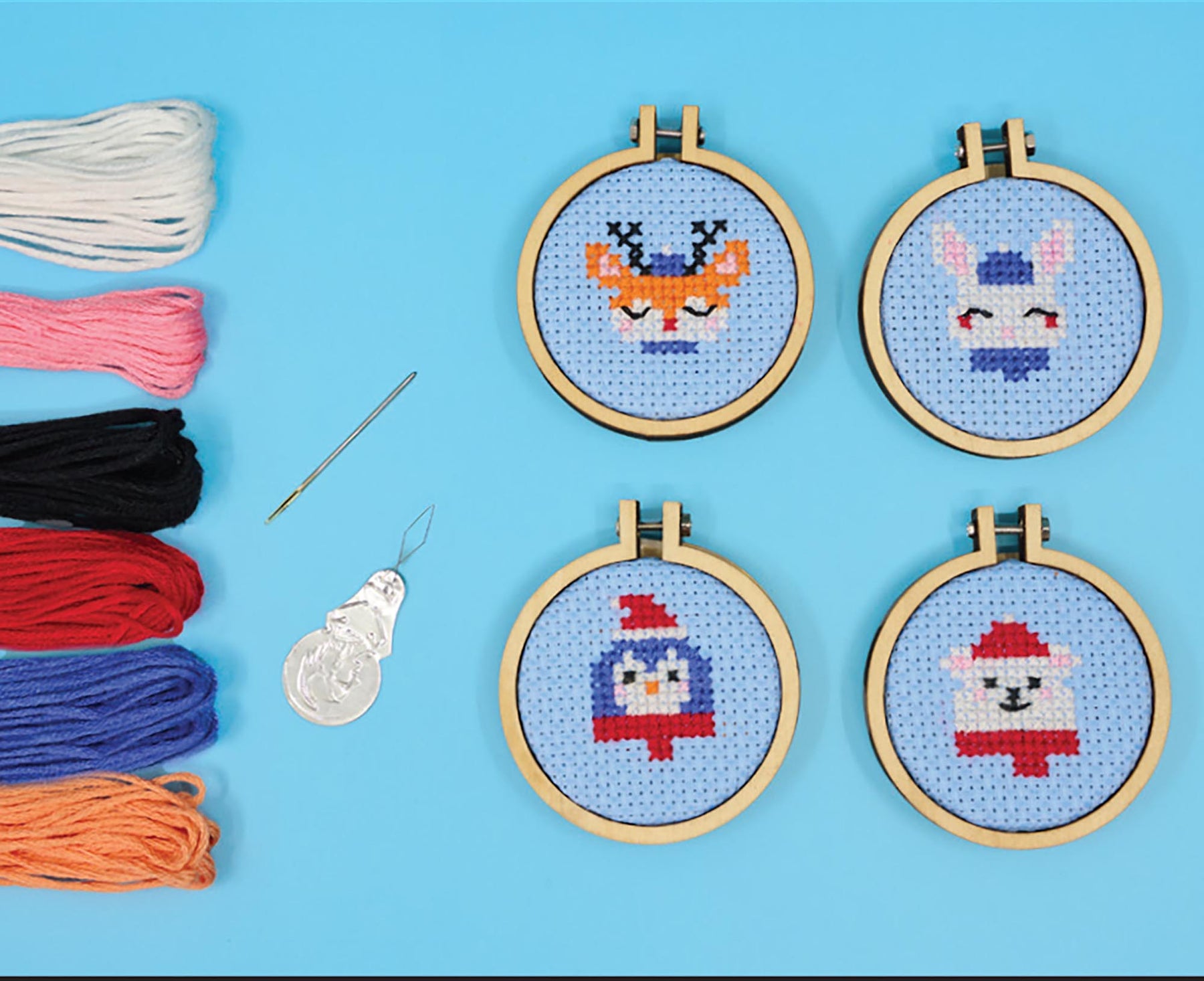 Mini Festive Animals Cross Stitch Kit – Mini Christmas Baubles