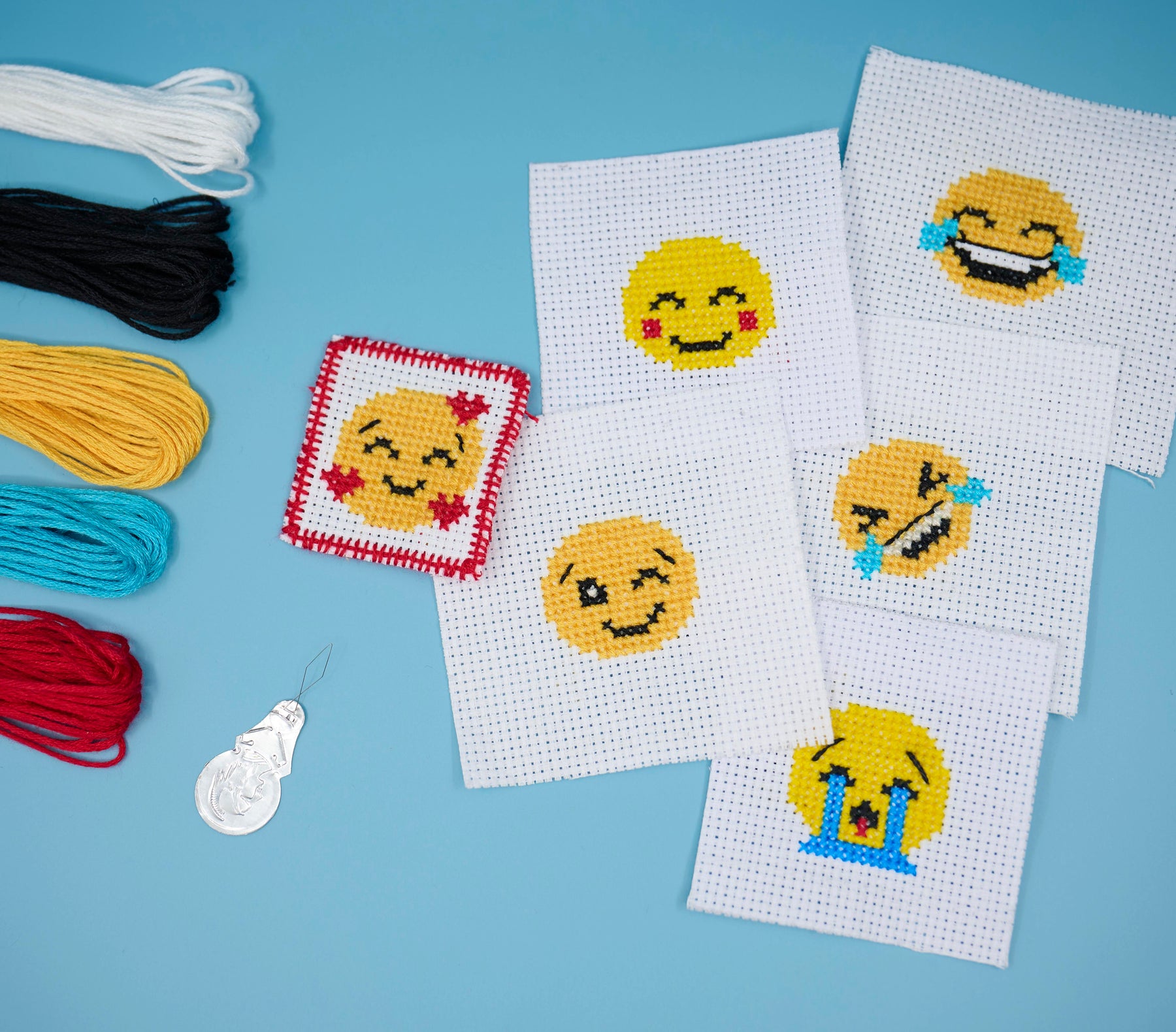 Mini Emoji Cross Stitch Kit – DIY Iron-On Patches
