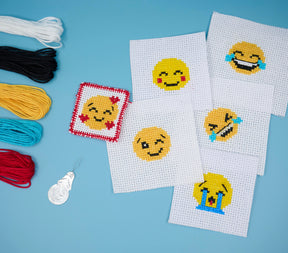 Mini Emoji Cross Stitch Kit – DIY Iron-On Patches