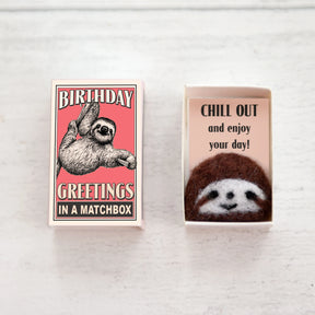 Wool Felt Sloth Birthday Gift in a matchbox
