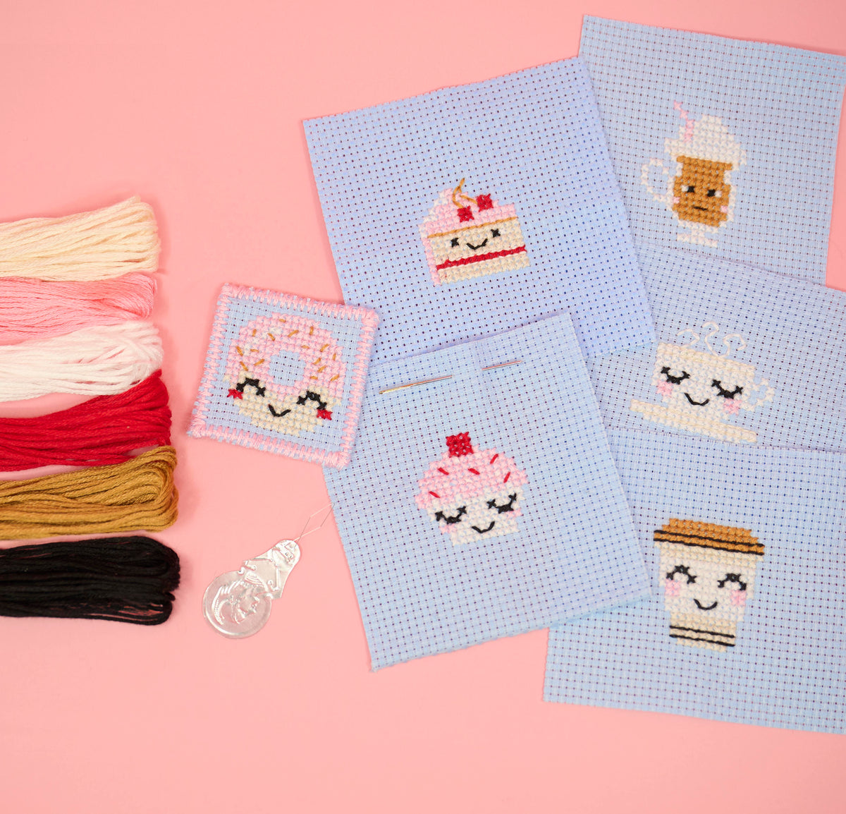 Mini Tea Time Cross Stitch Kit – DIY Iron-On Patches
