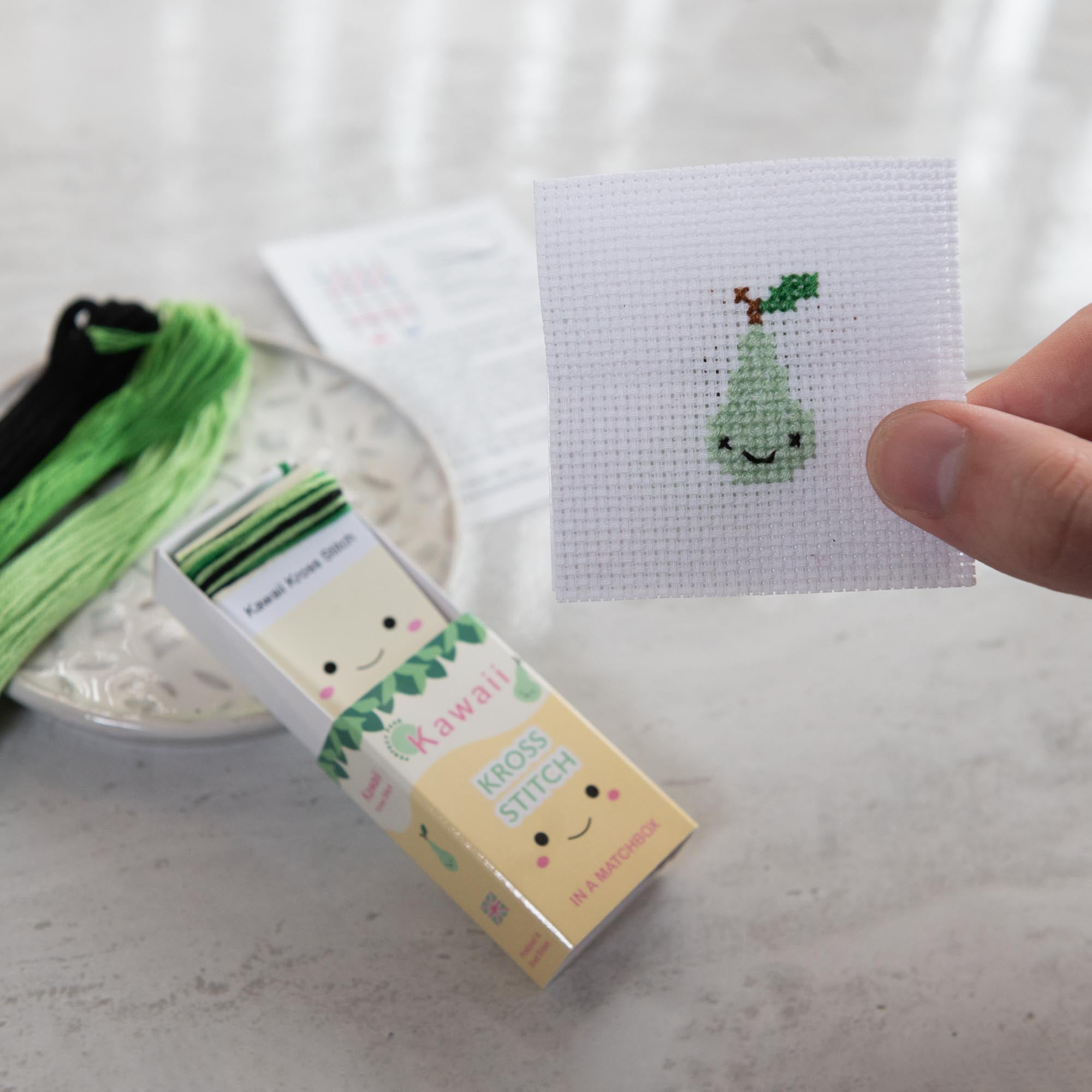 Mini Cross Stitch Kit With Kawaii Pear Design