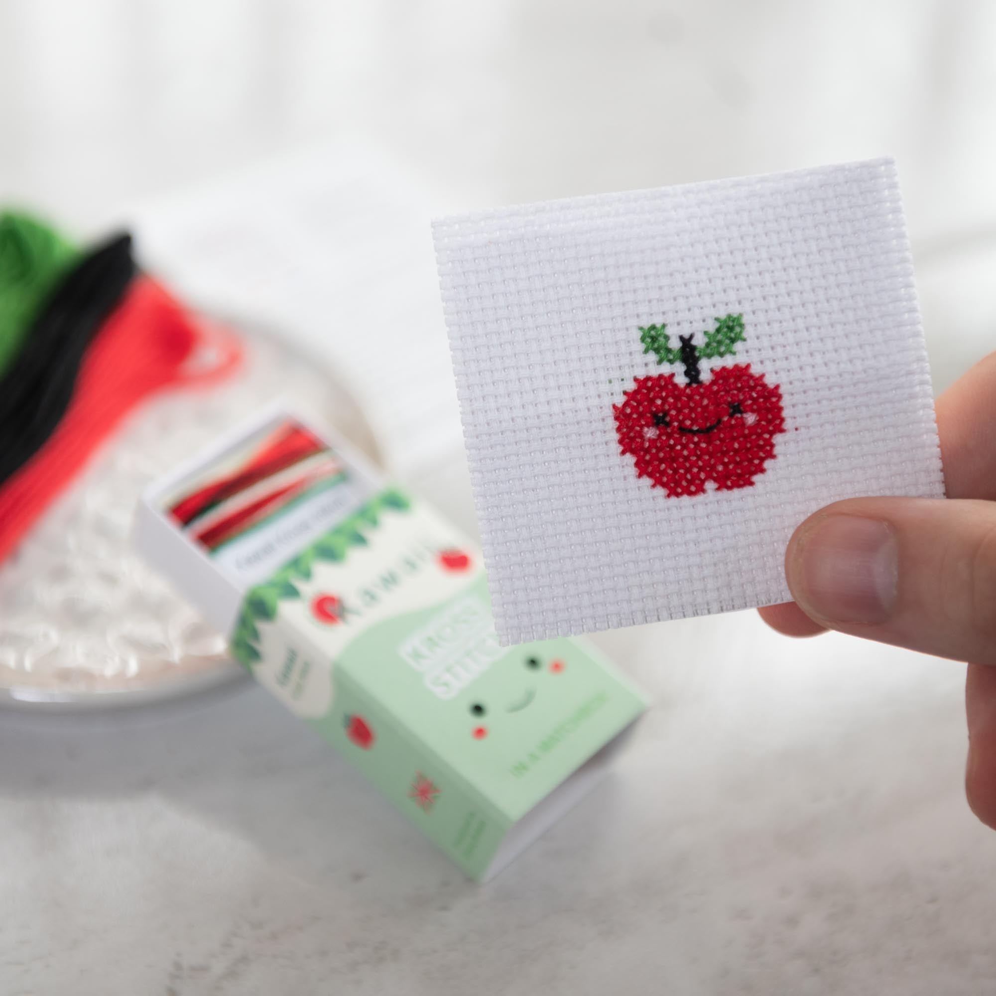 Mini Cross Stitch Kit With Kawaii Apple Design