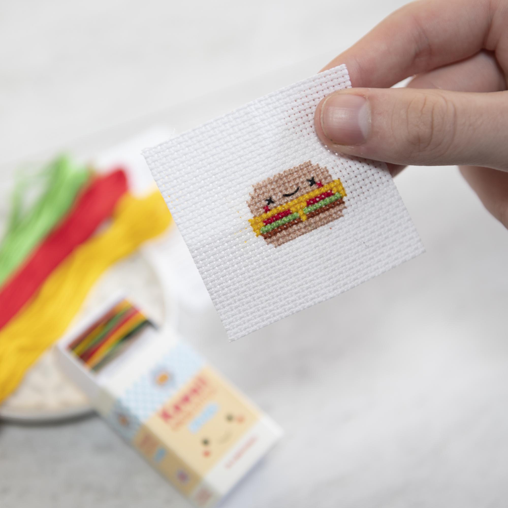 Mini Cross Stitch Kit With Kawaii Burger Design