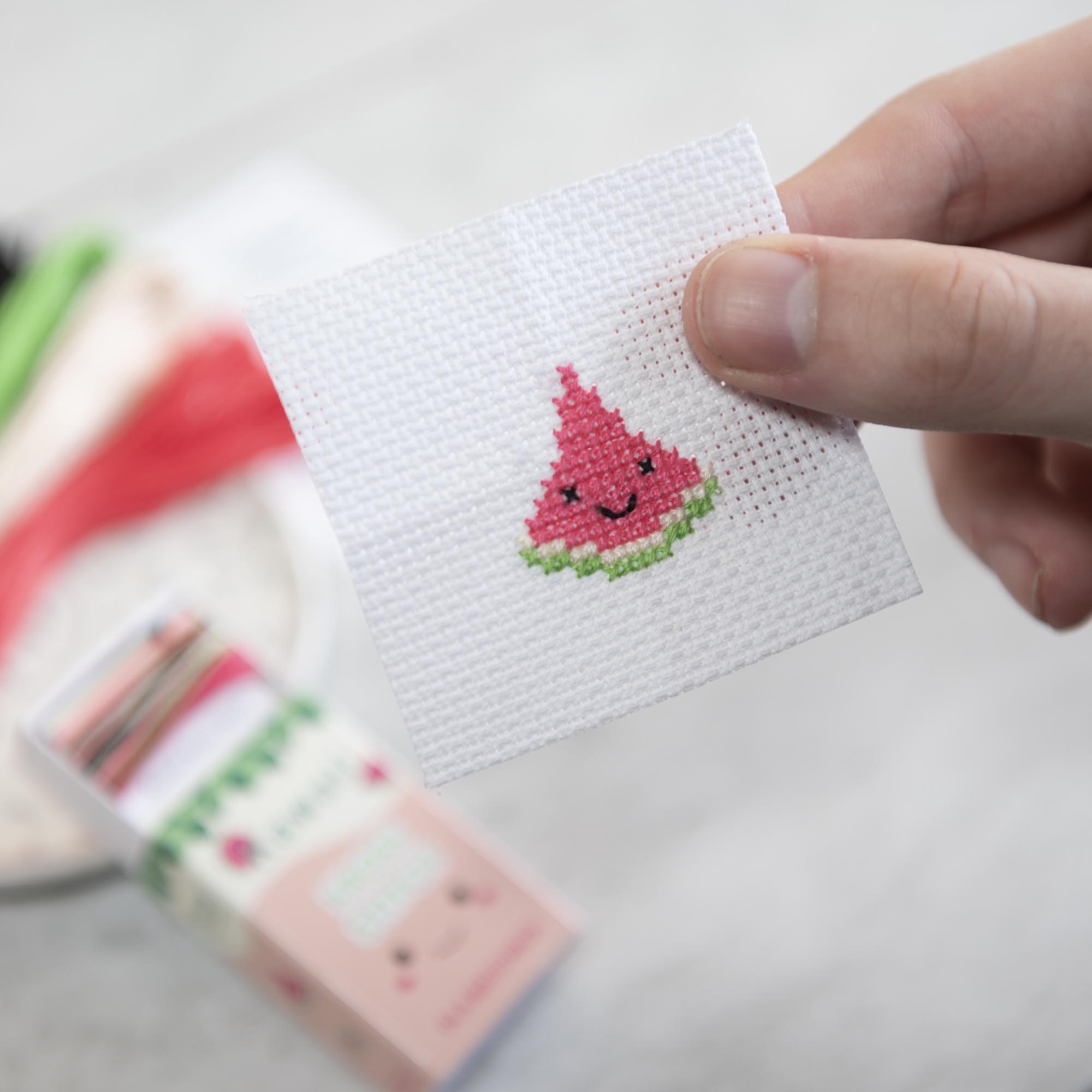 Mini Cross Stitch Kit With Kawaii Watermelon Design