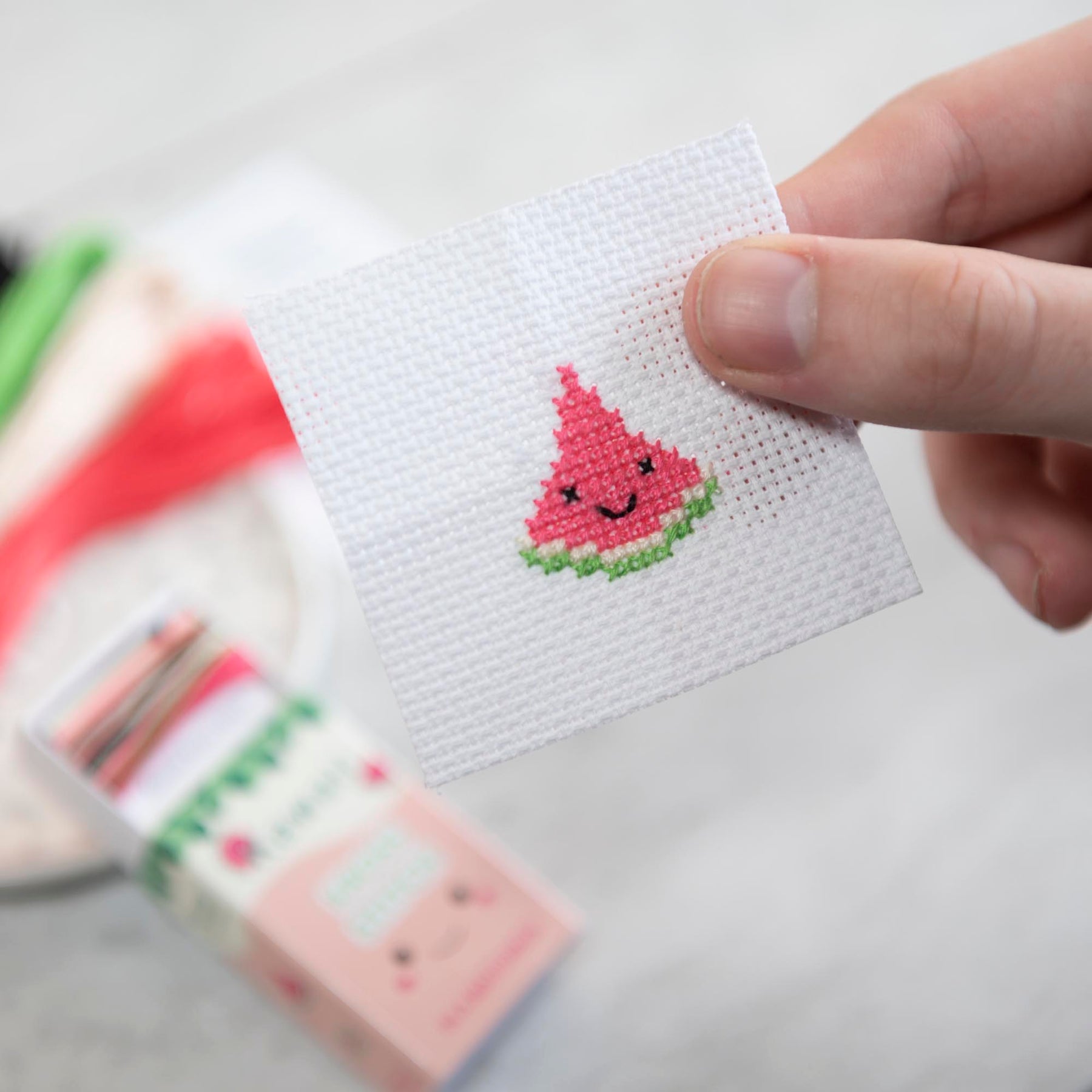 Mini Cross Stitch Kit With Kawaii Watermelon Design